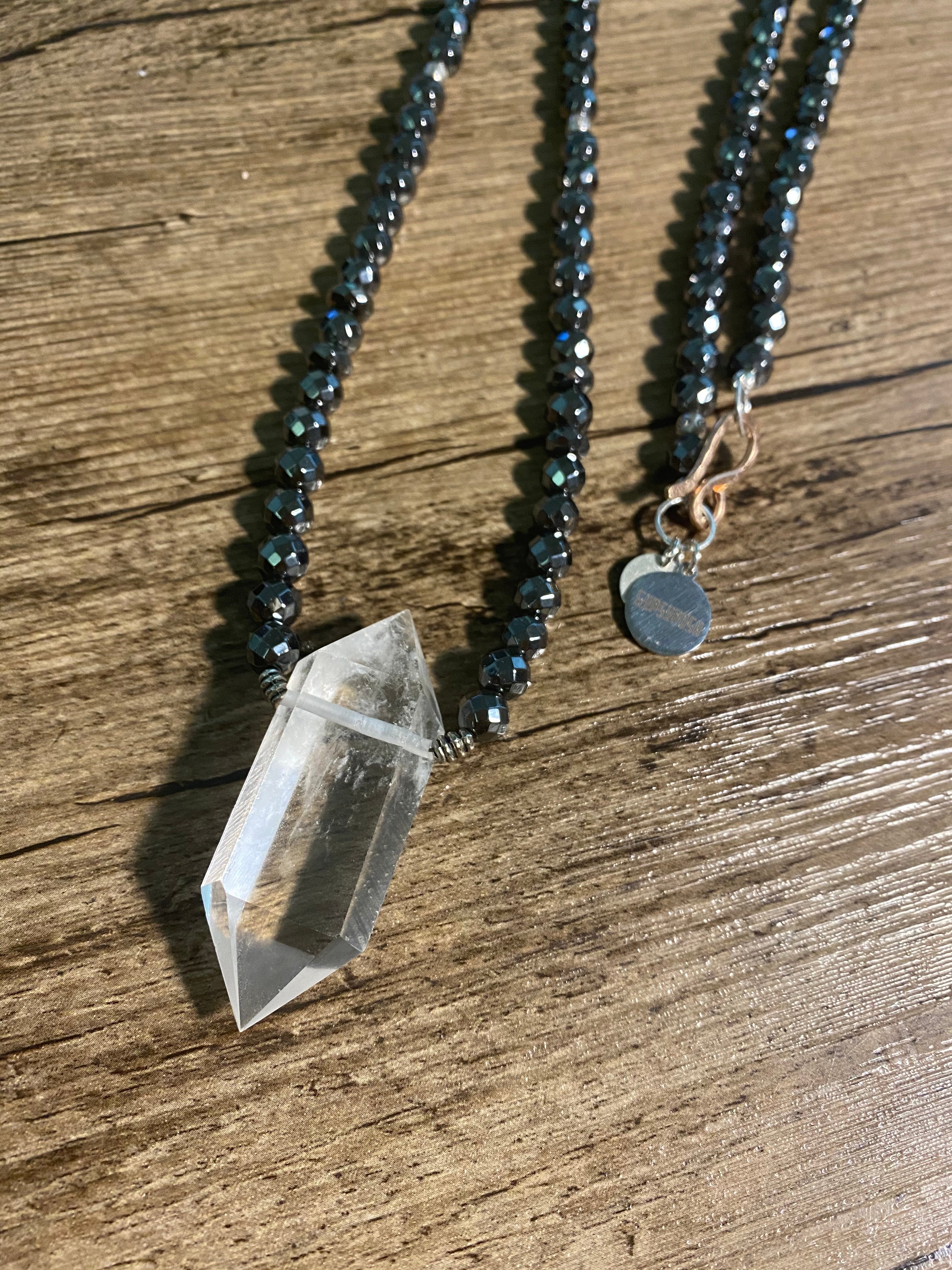 Double Spiked Quartz & Hematite NeckGarland