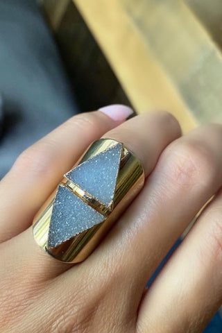 Double Delta Druzy Wrap Ring