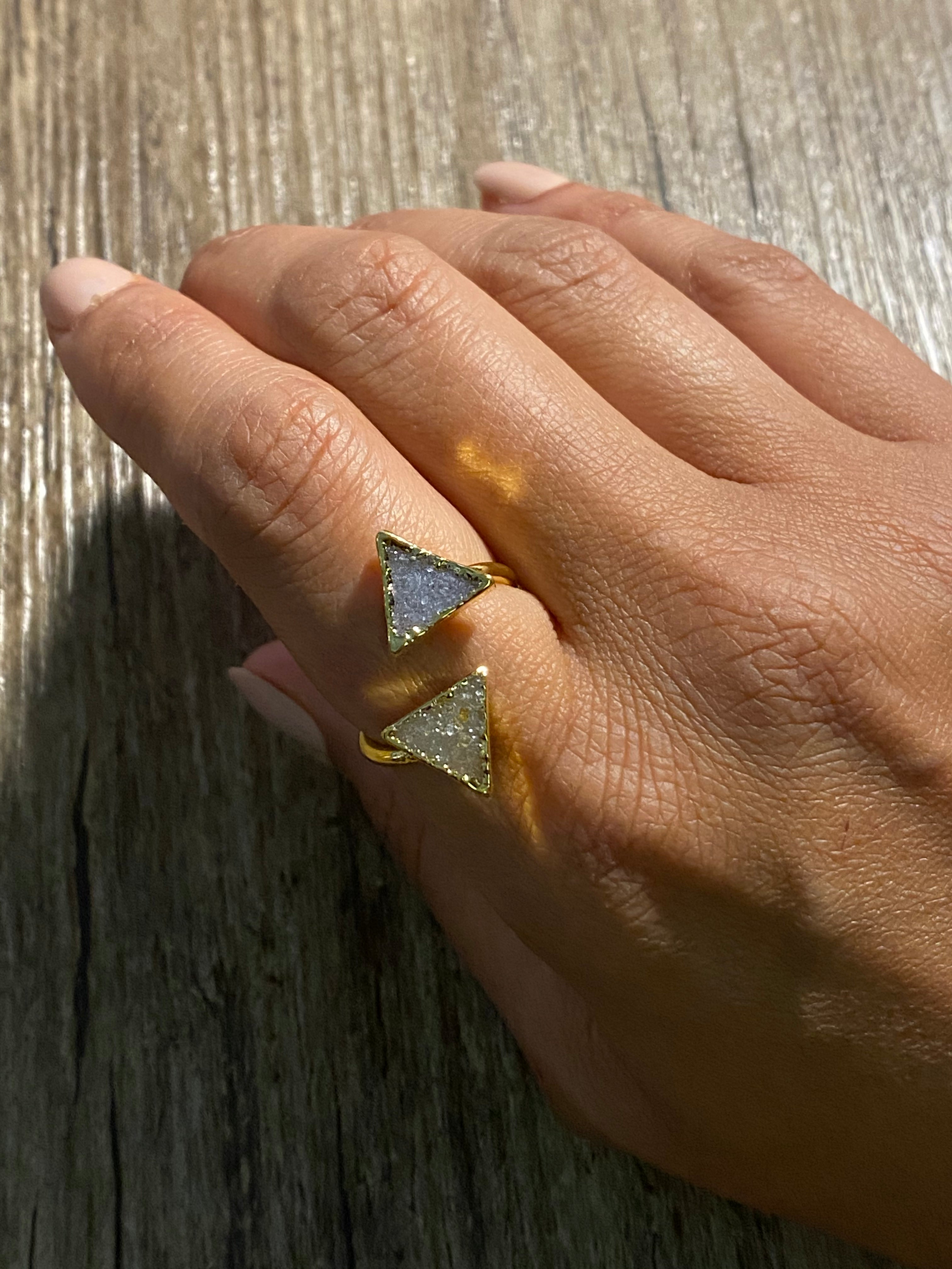 Double Delta Druzy Wrap Ring