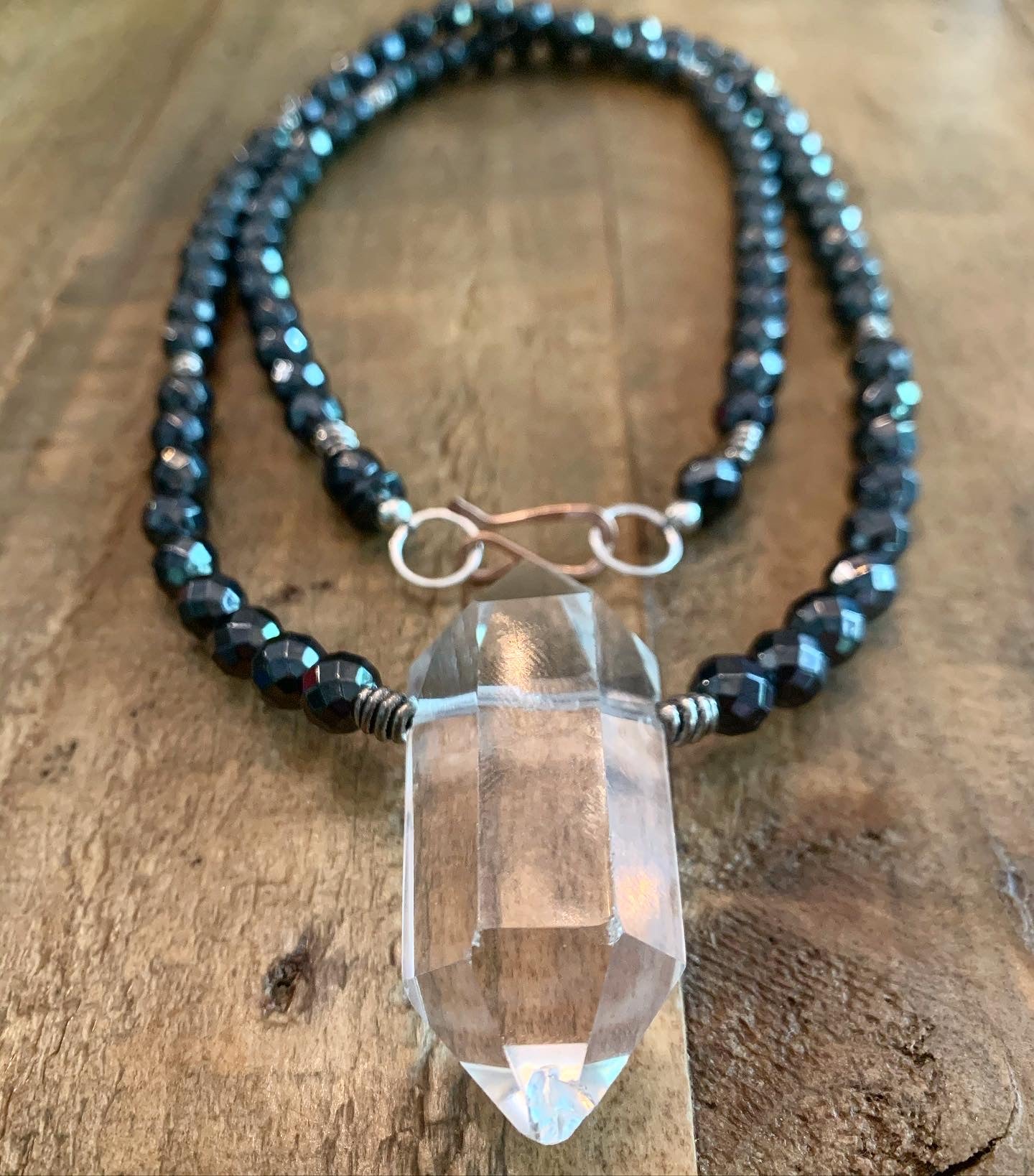Double Spiked Quartz & Hematite NeckGarland