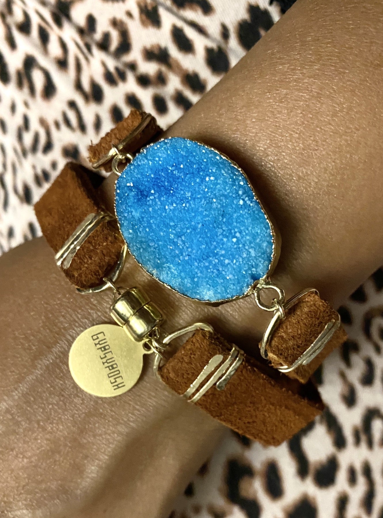 Druzy N' Leather Wrap Bracelet/Choker