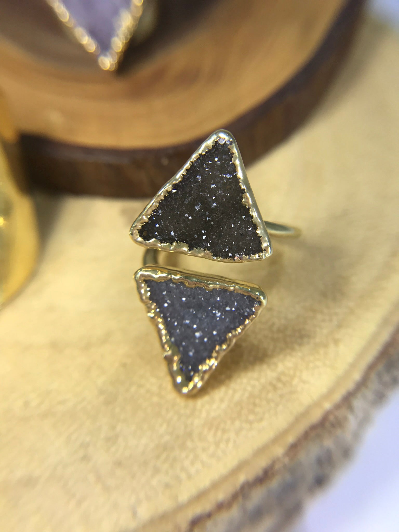 Double Delta Druzy Wrap Ring