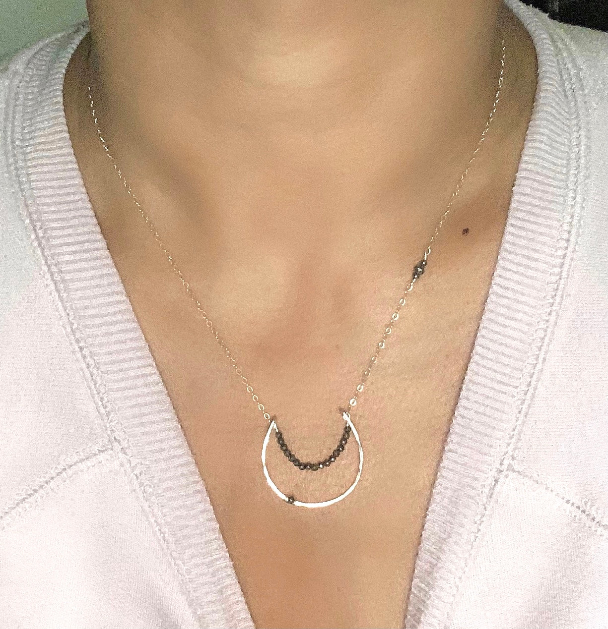 Floating Pyrite Crescent Necklace