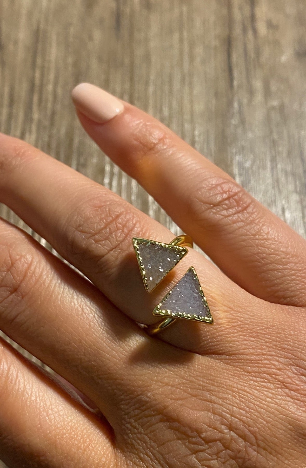 Double Delta Druzy Wrap Ring