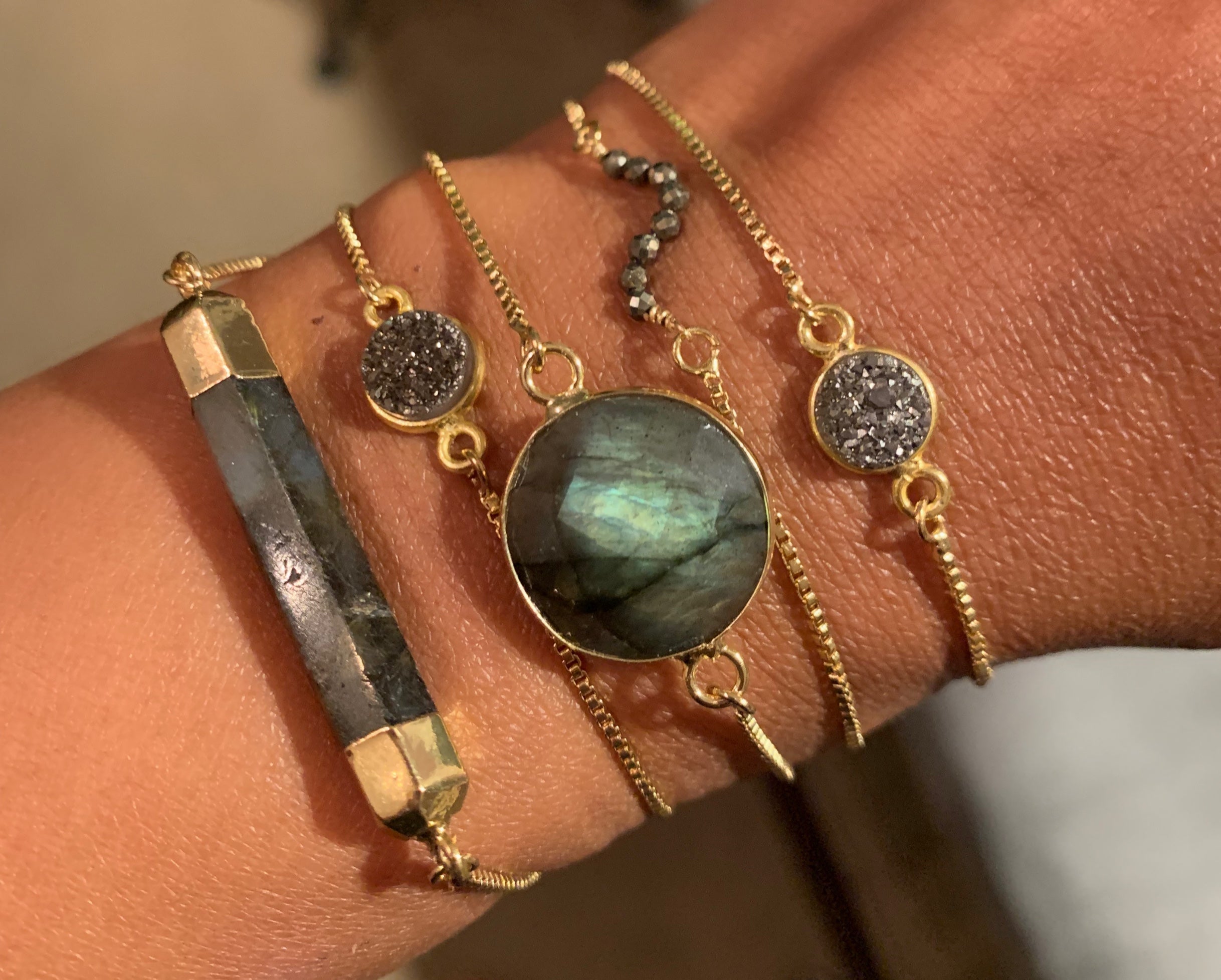 Pyrite Squiggle Slider Bracelet