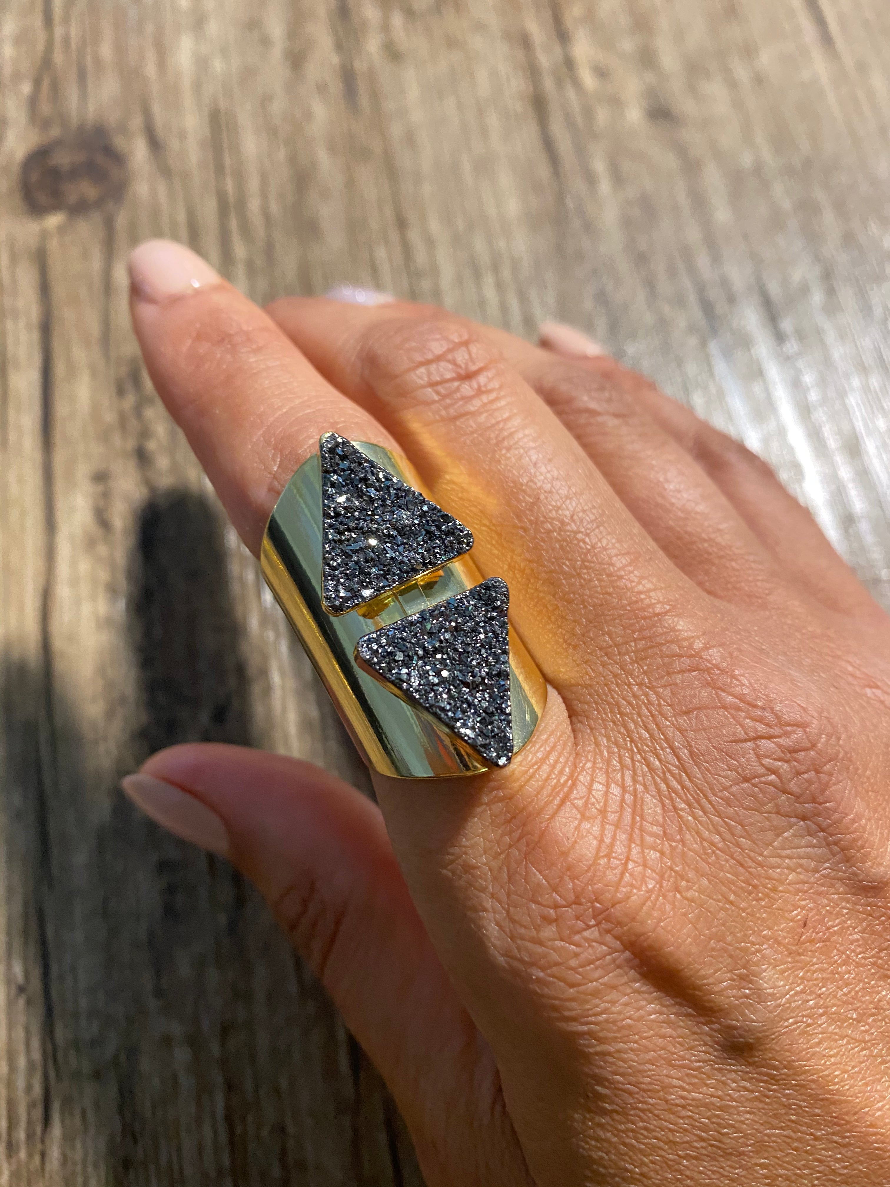 Double Delta Druzy Cuff Ring