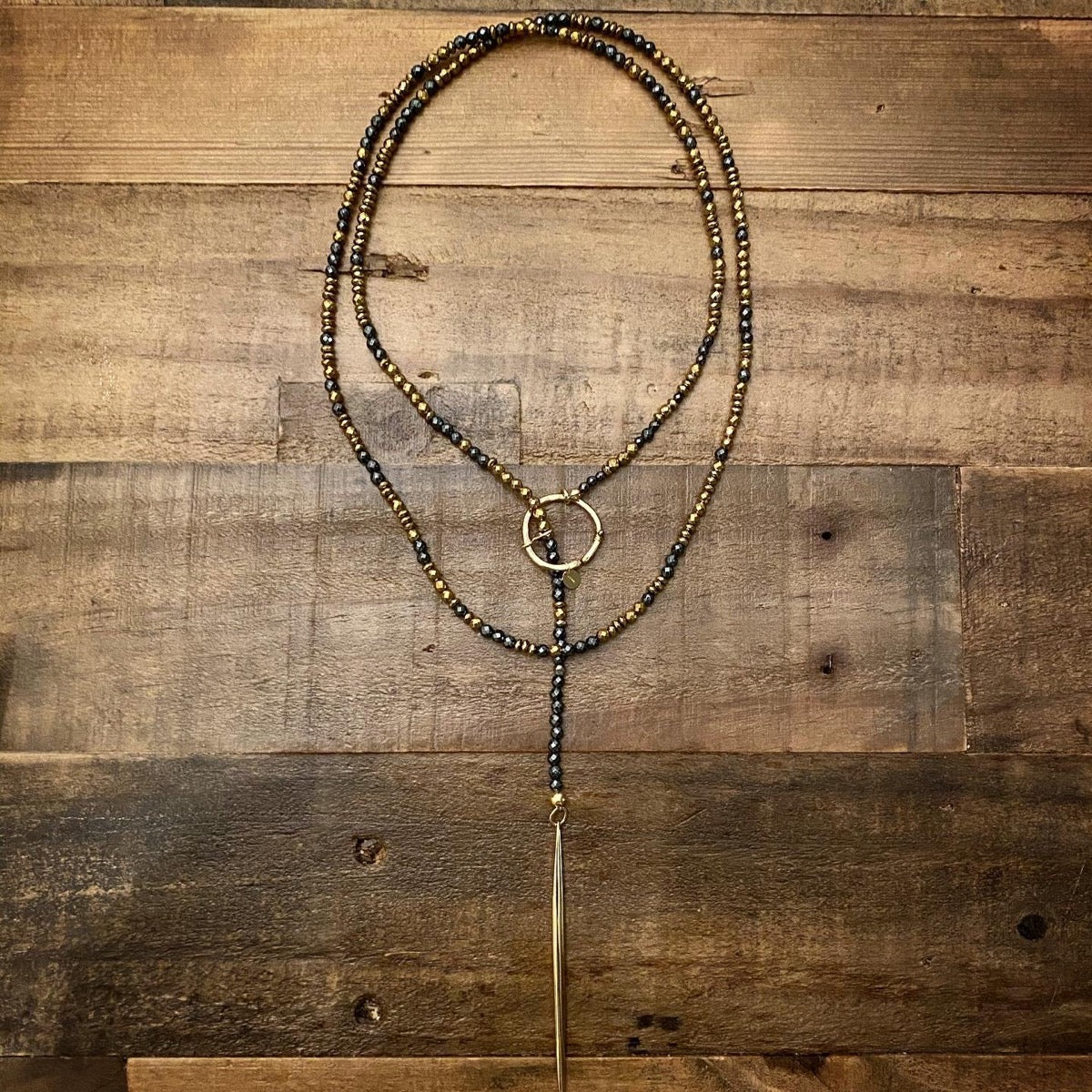 Lola Golden Spiked Hematite Lariat