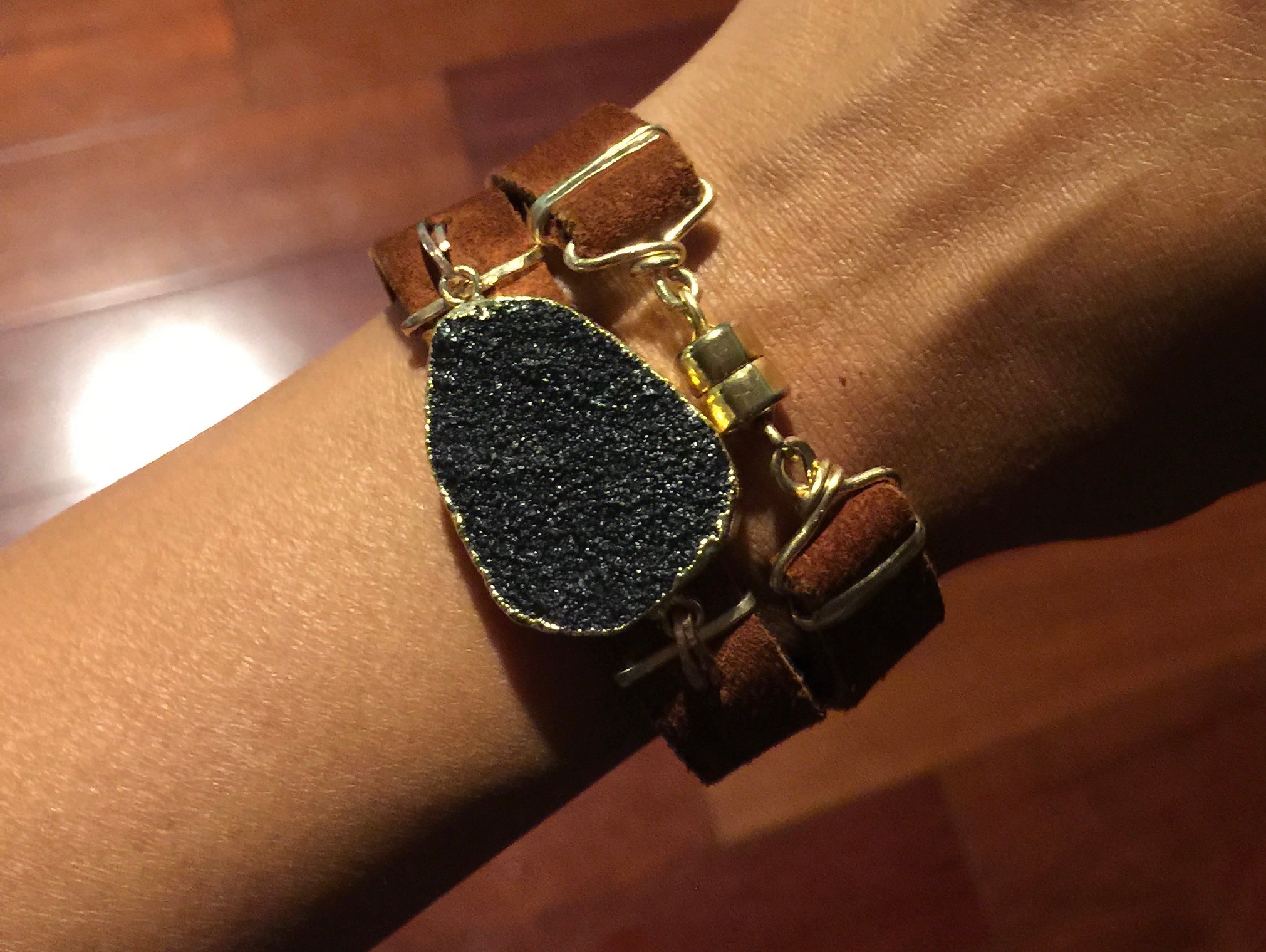 Druzy N' Leather Wrap Bracelet/Choker
