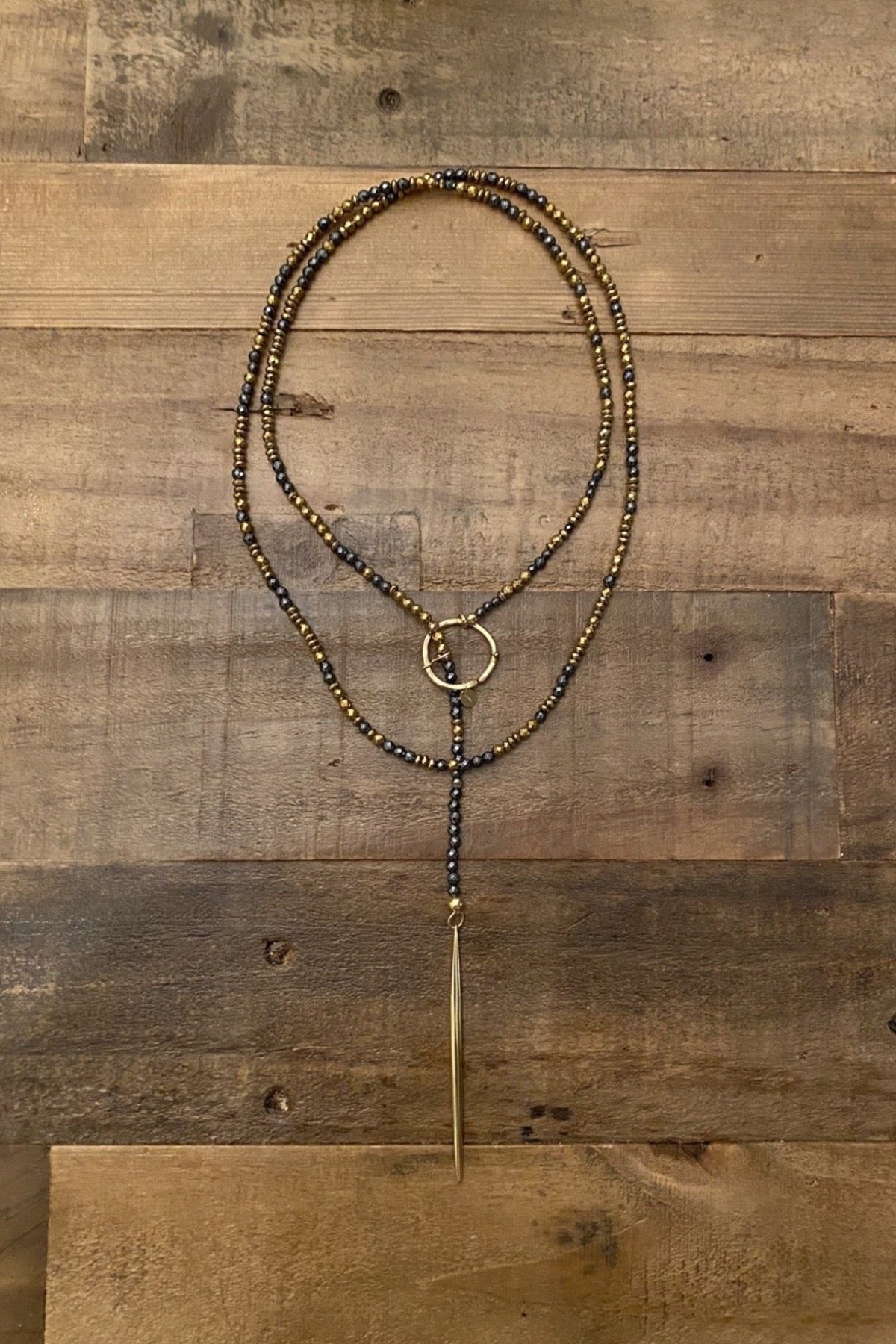 Lola Golden Spiked Hematite Lariat