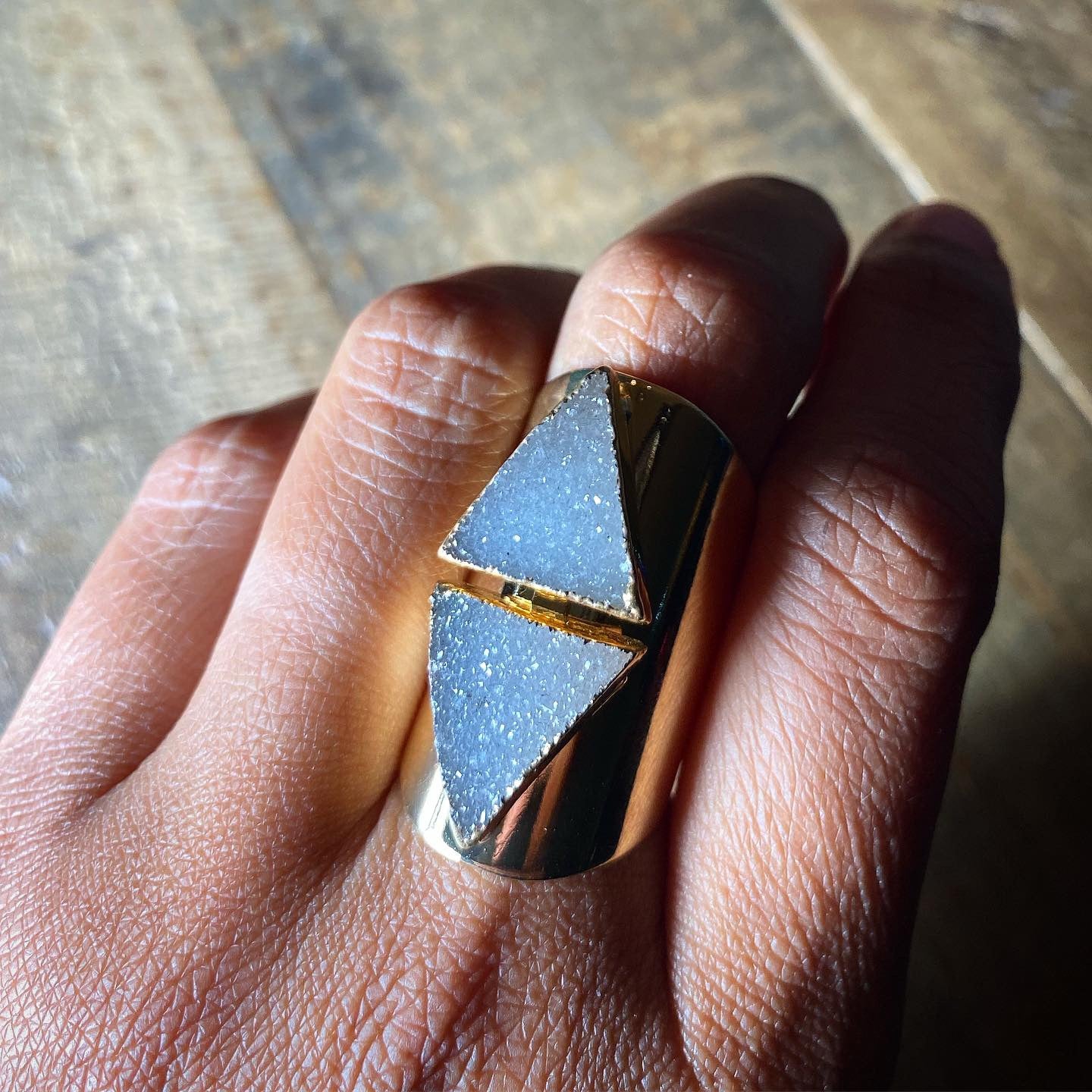 Double Delta Druzy Cuff Ring