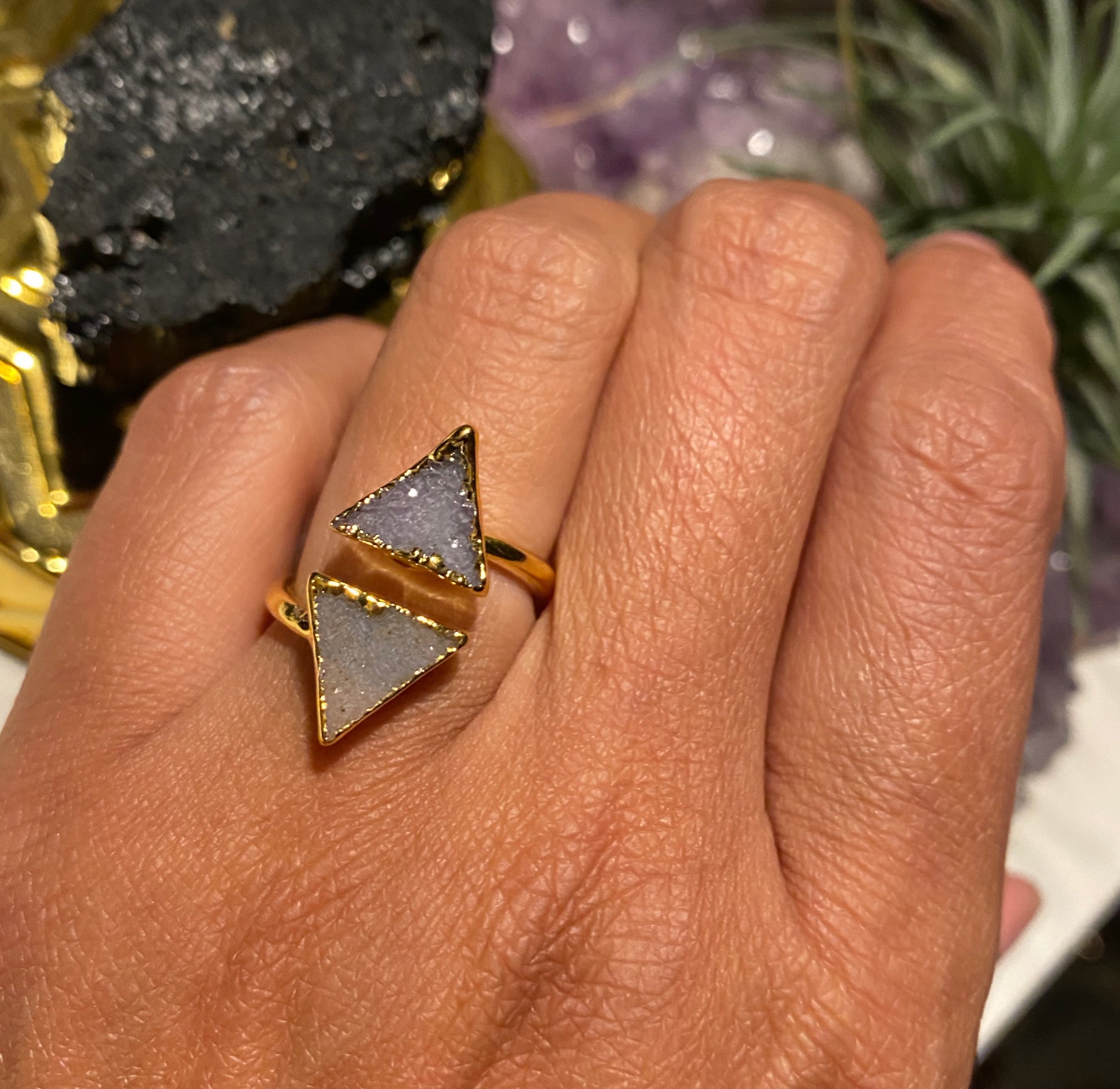 Double Delta Druzy Wrap Ring