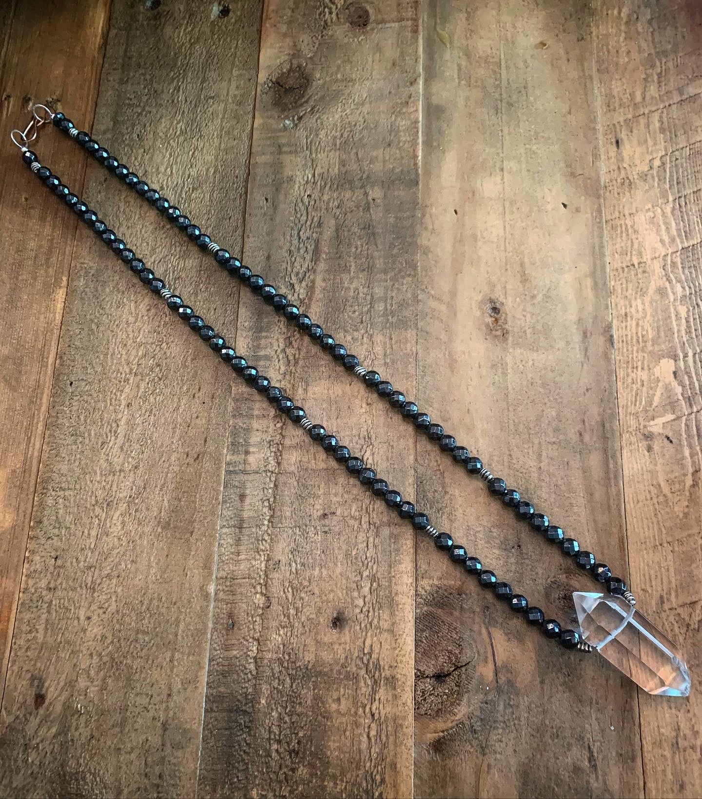 Double Spiked Quartz & Hematite NeckGarland