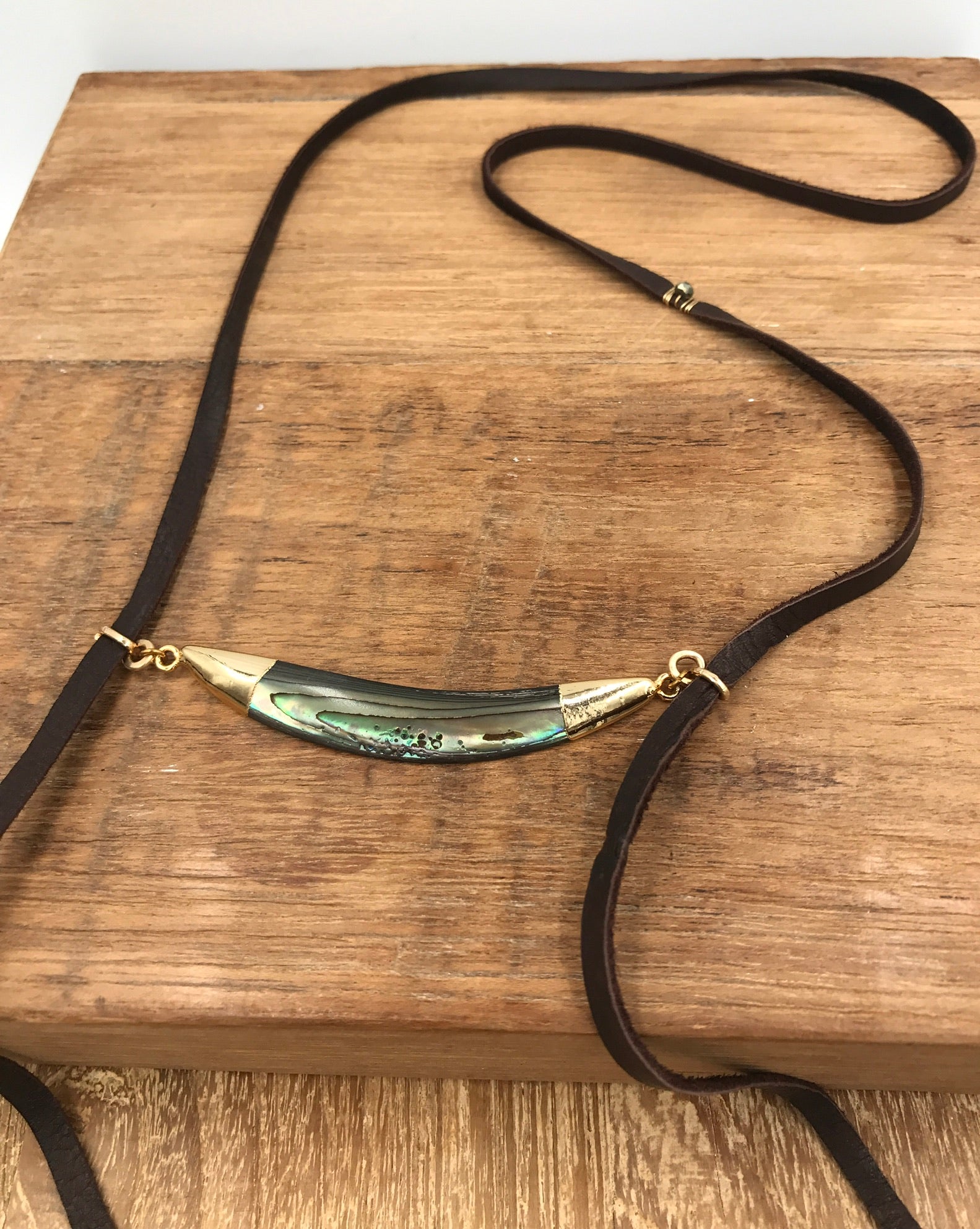 Floating Abalone & Leather Necklace