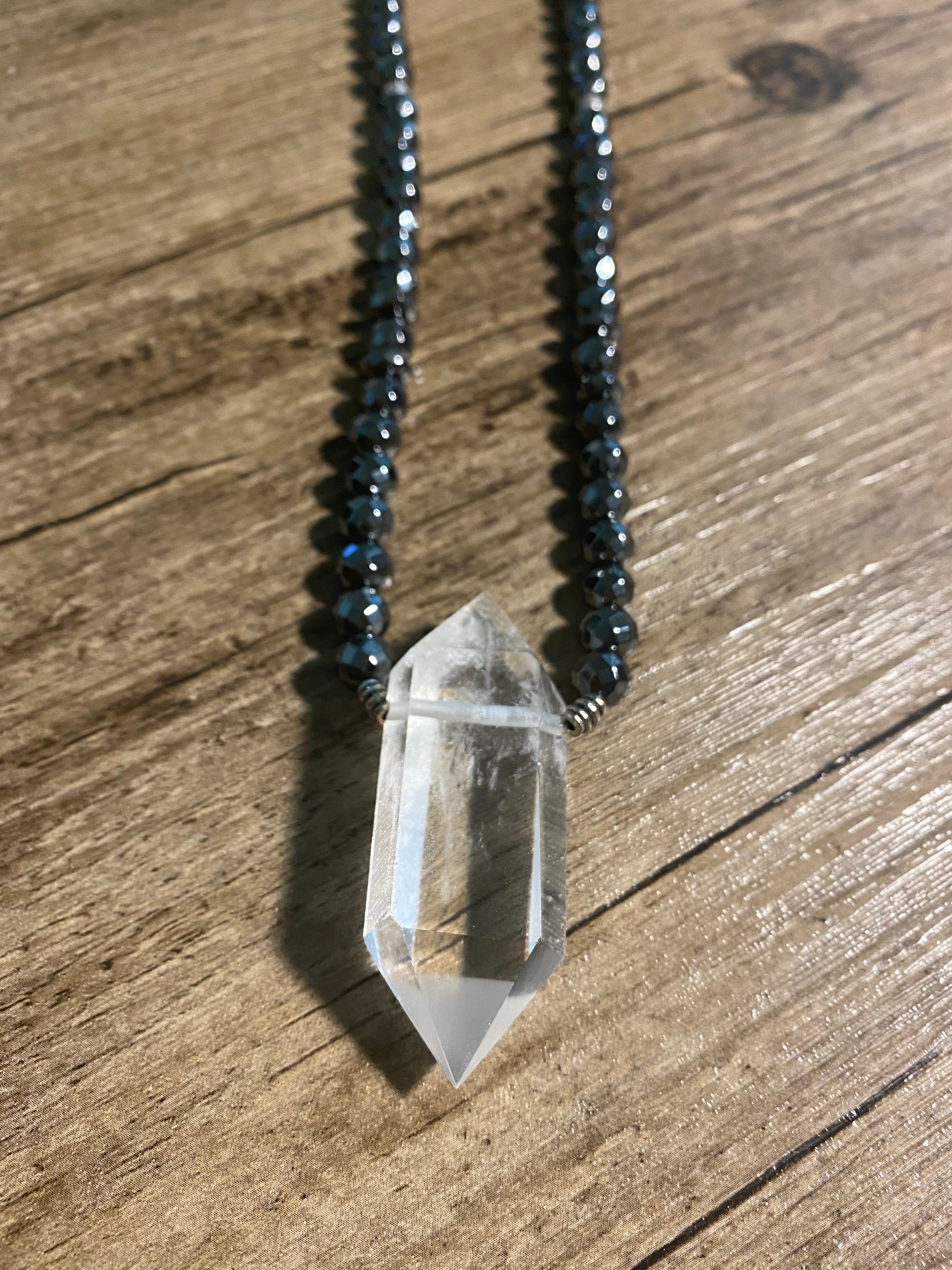 Double Spiked Quartz & Hematite NeckGarland