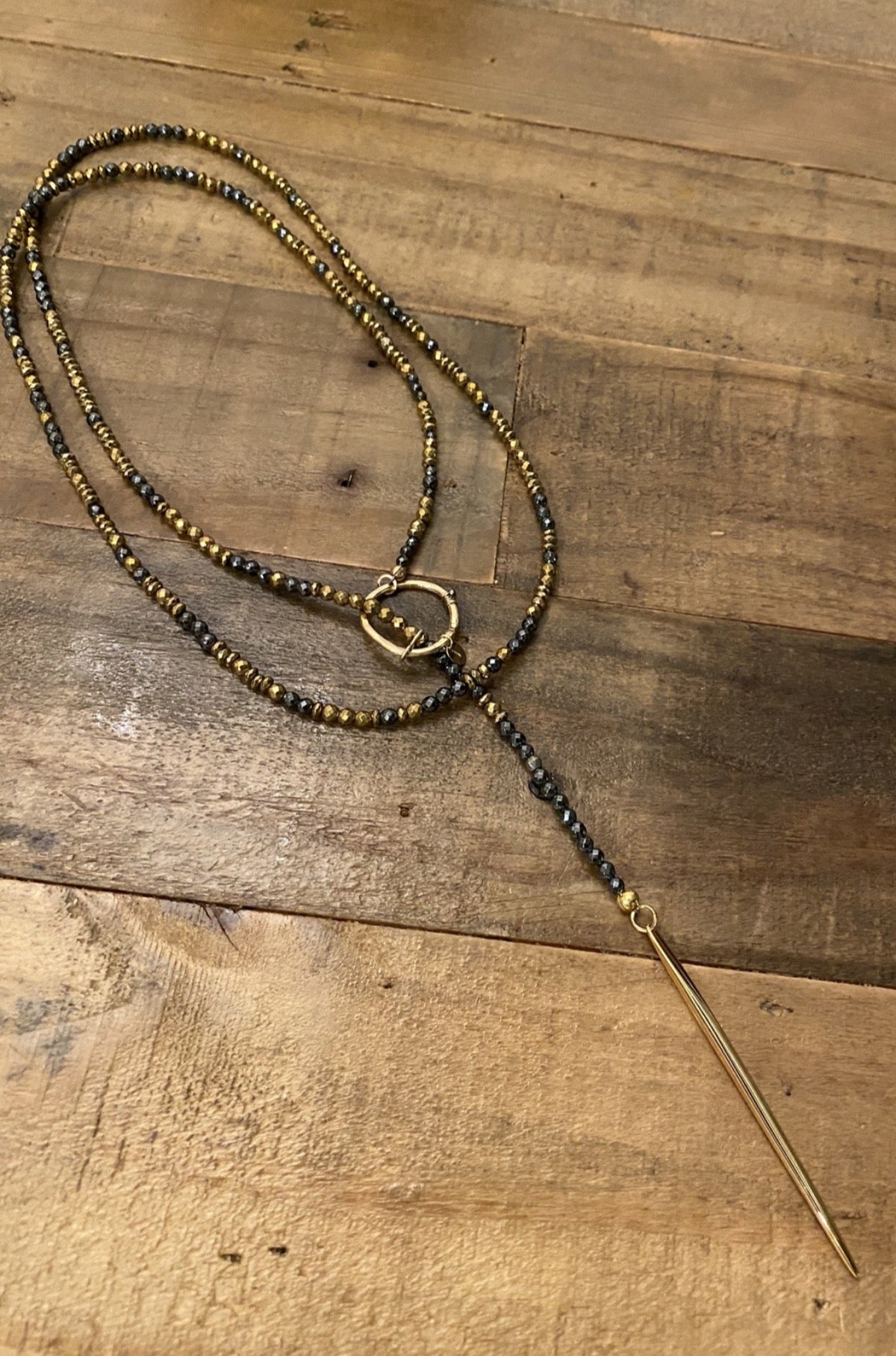 Lola Golden Spiked Hematite Lariat