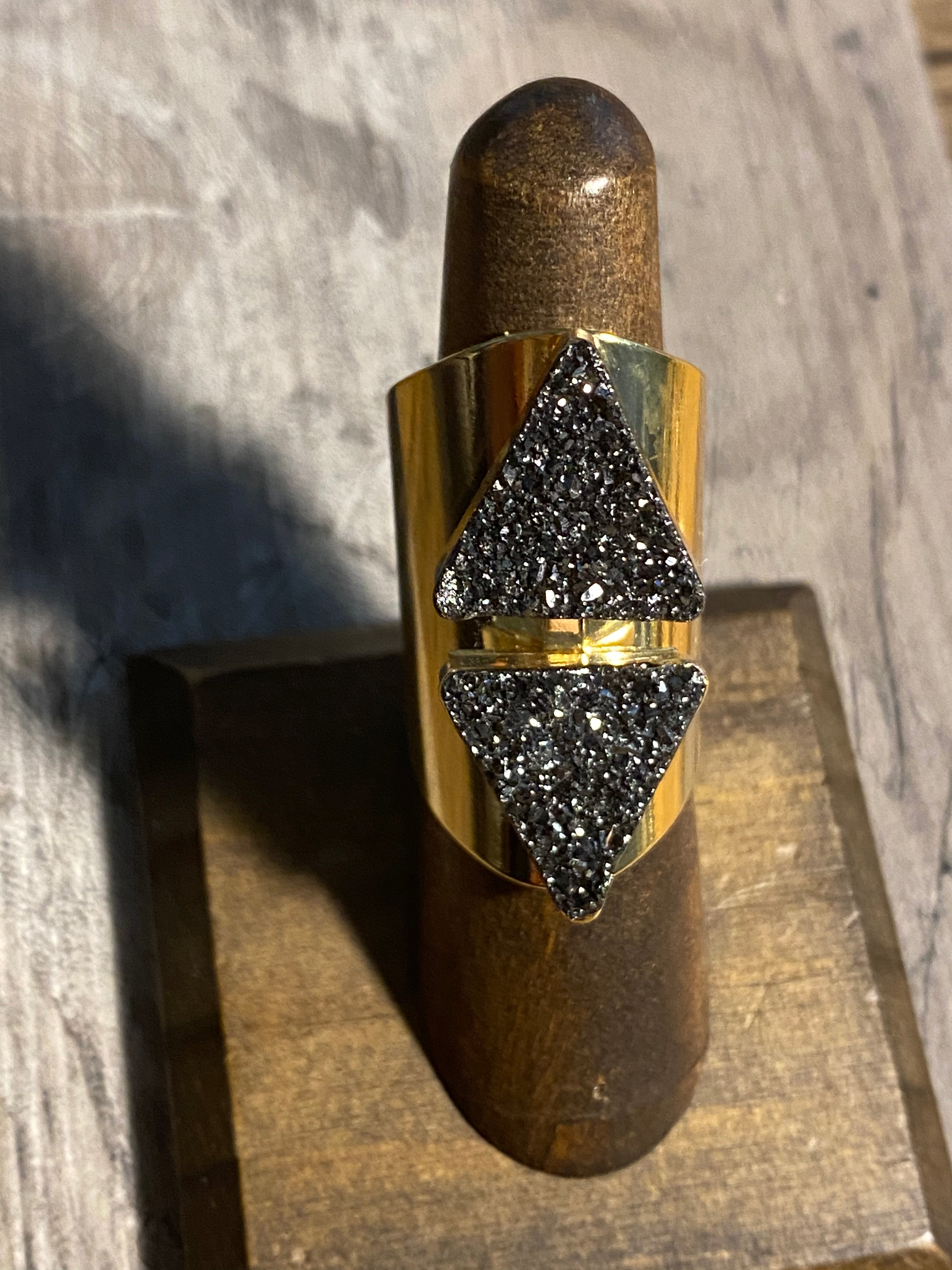 Double Delta Druzy Cuff Ring