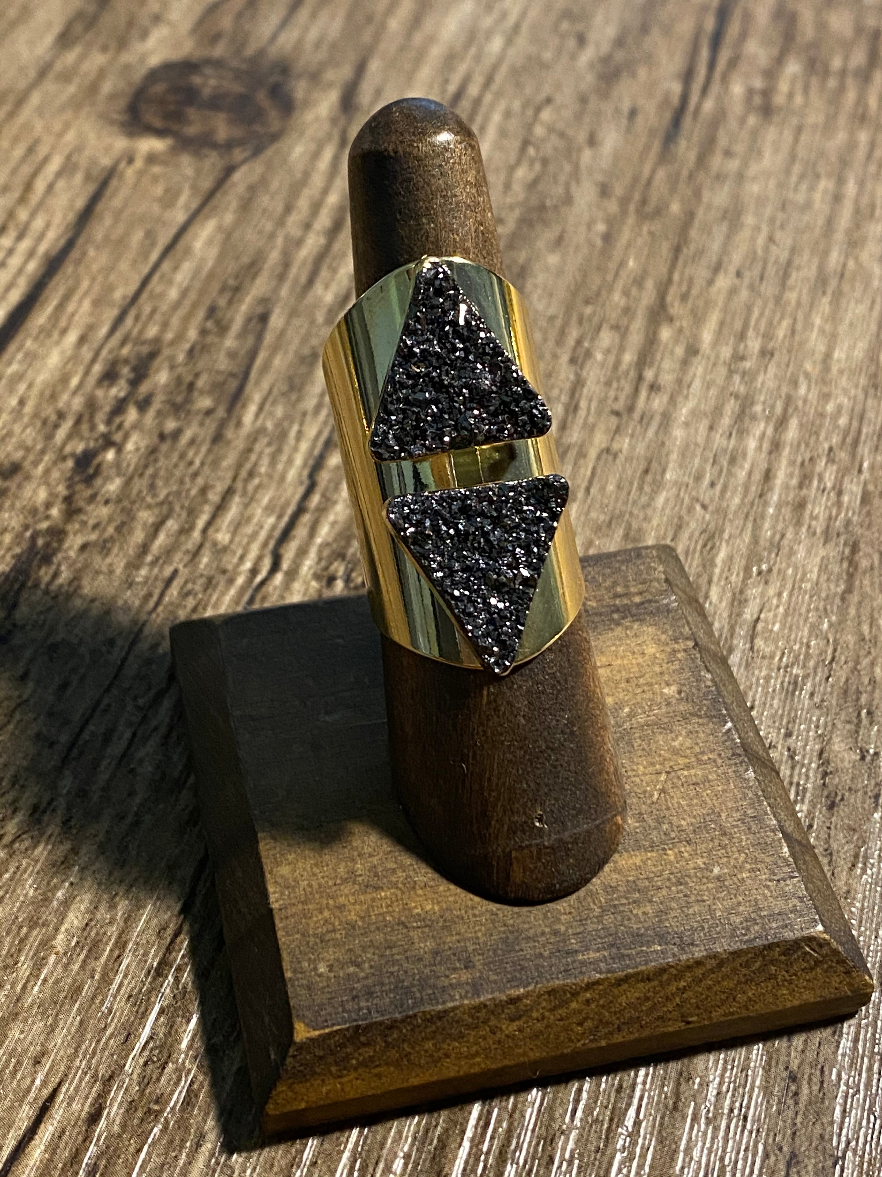 Double Delta Druzy Cuff Ring