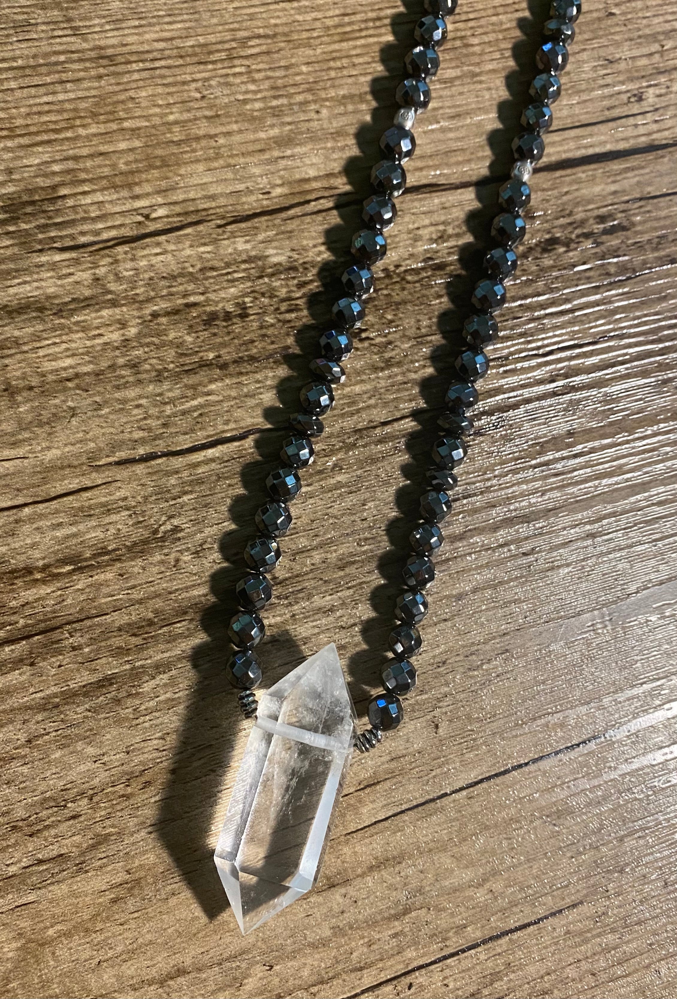 Double Spiked Quartz & Hematite NeckGarland