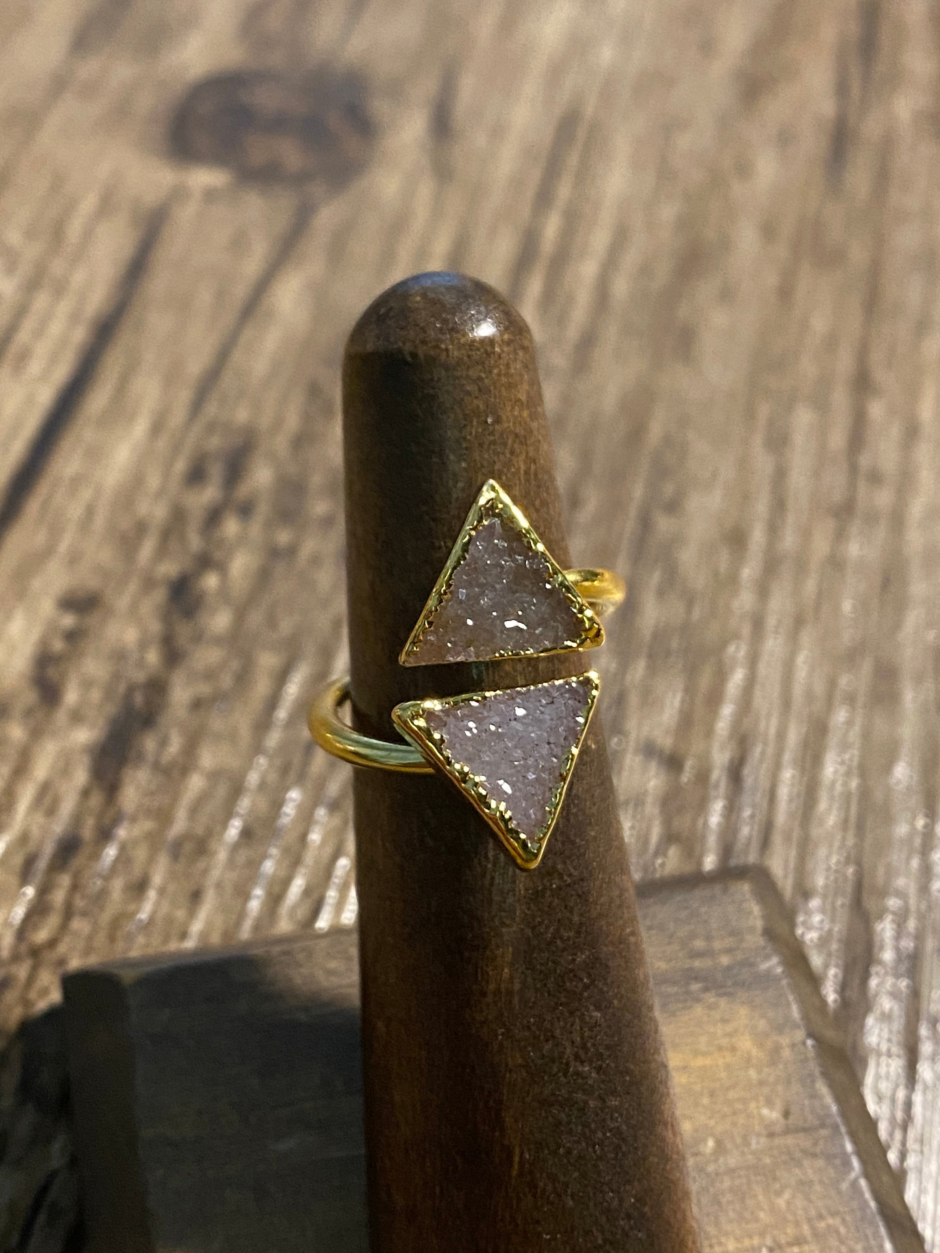 Double Delta Druzy Wrap Ring