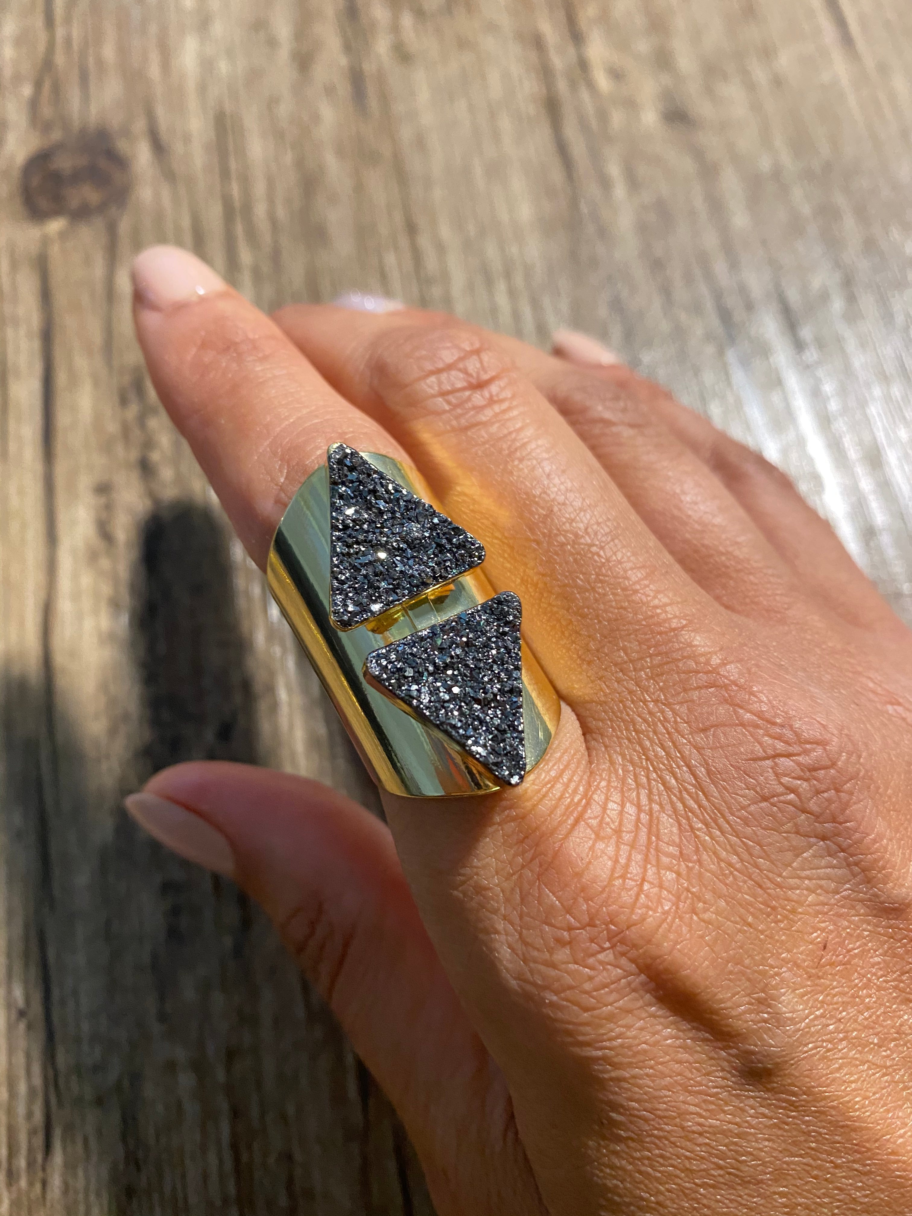 Double Delta Druzy Cuff Ring