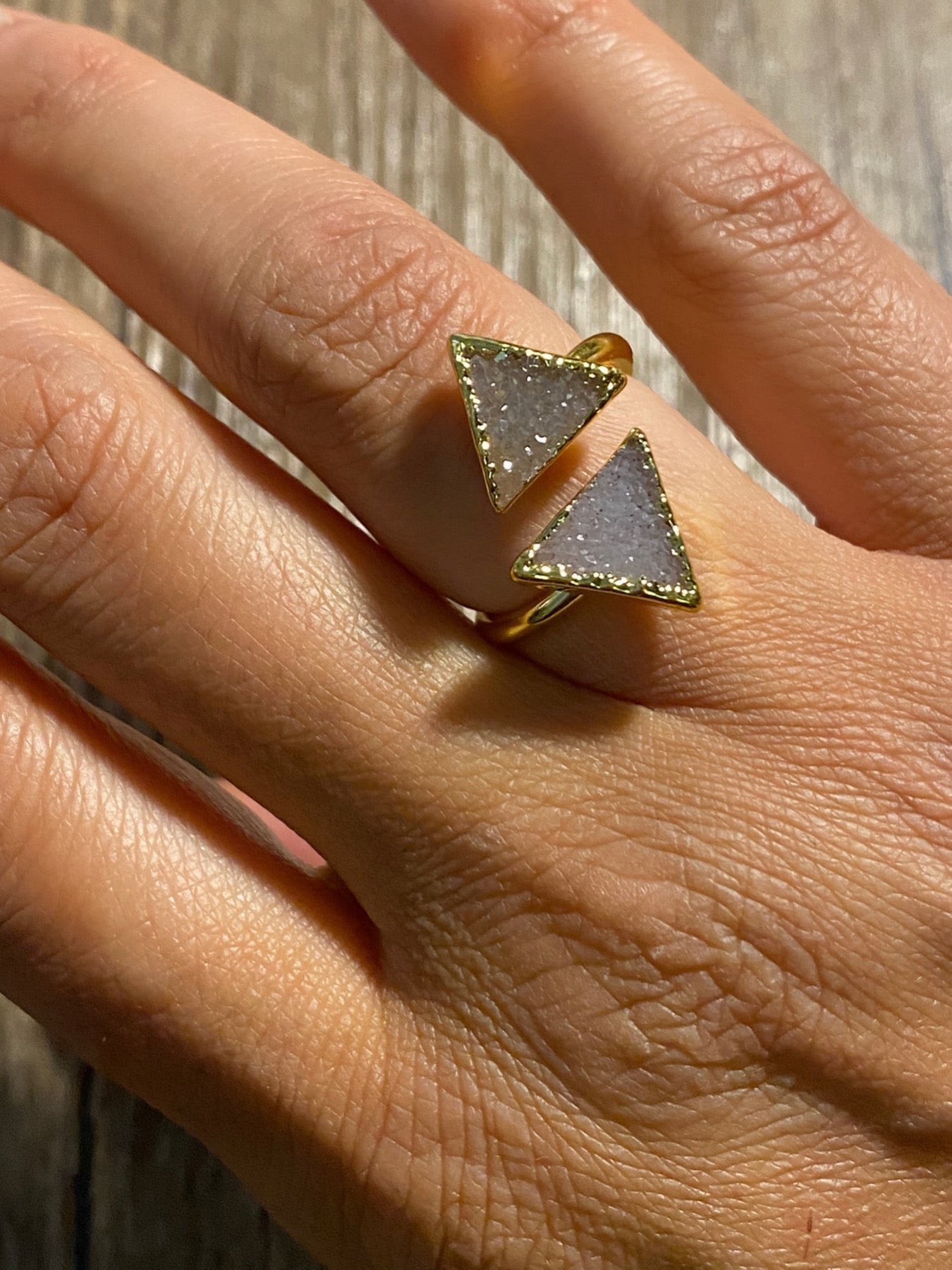 Double Delta Druzy Wrap Ring