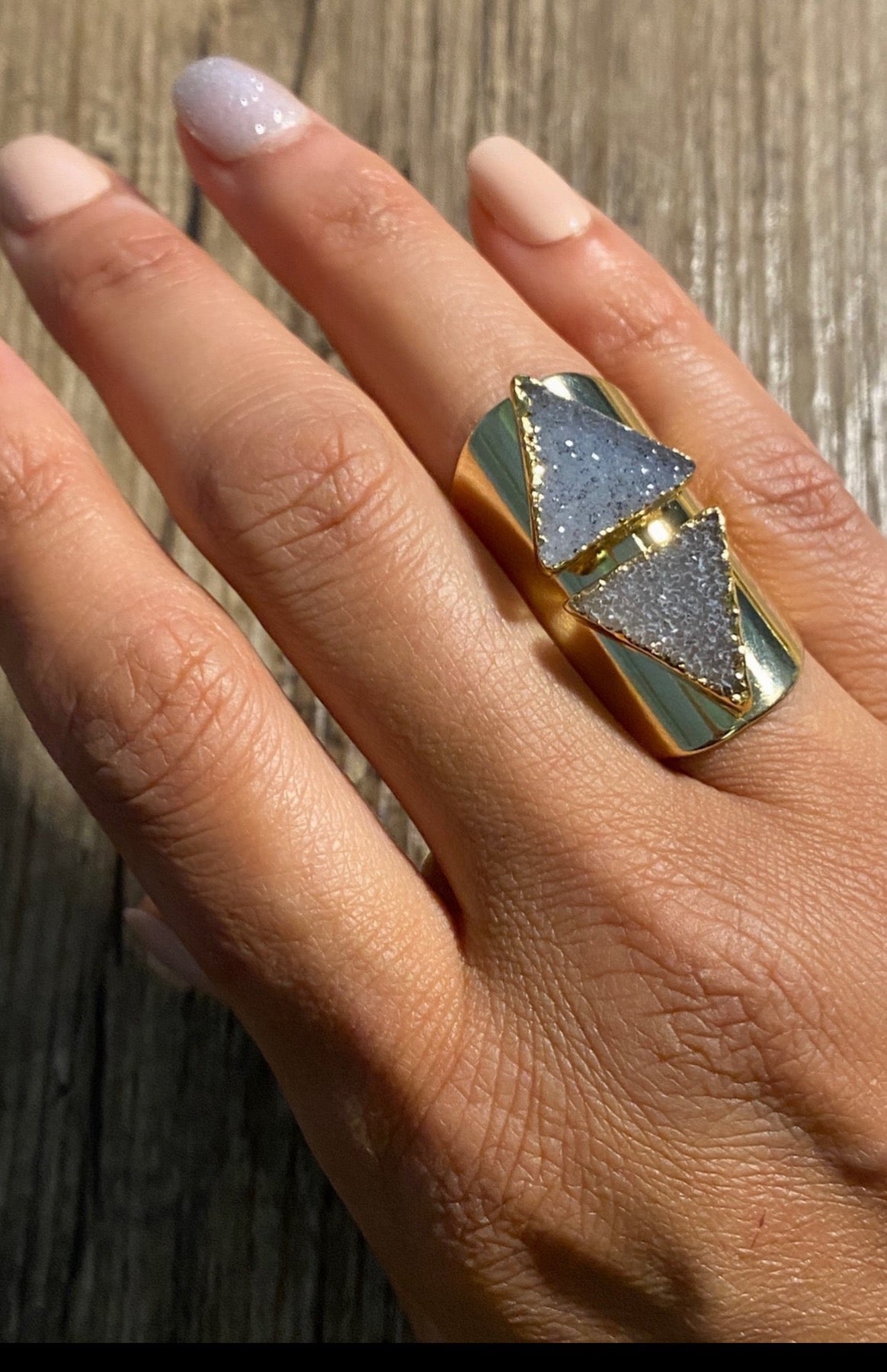 Double Delta Druzy Cuff Ring