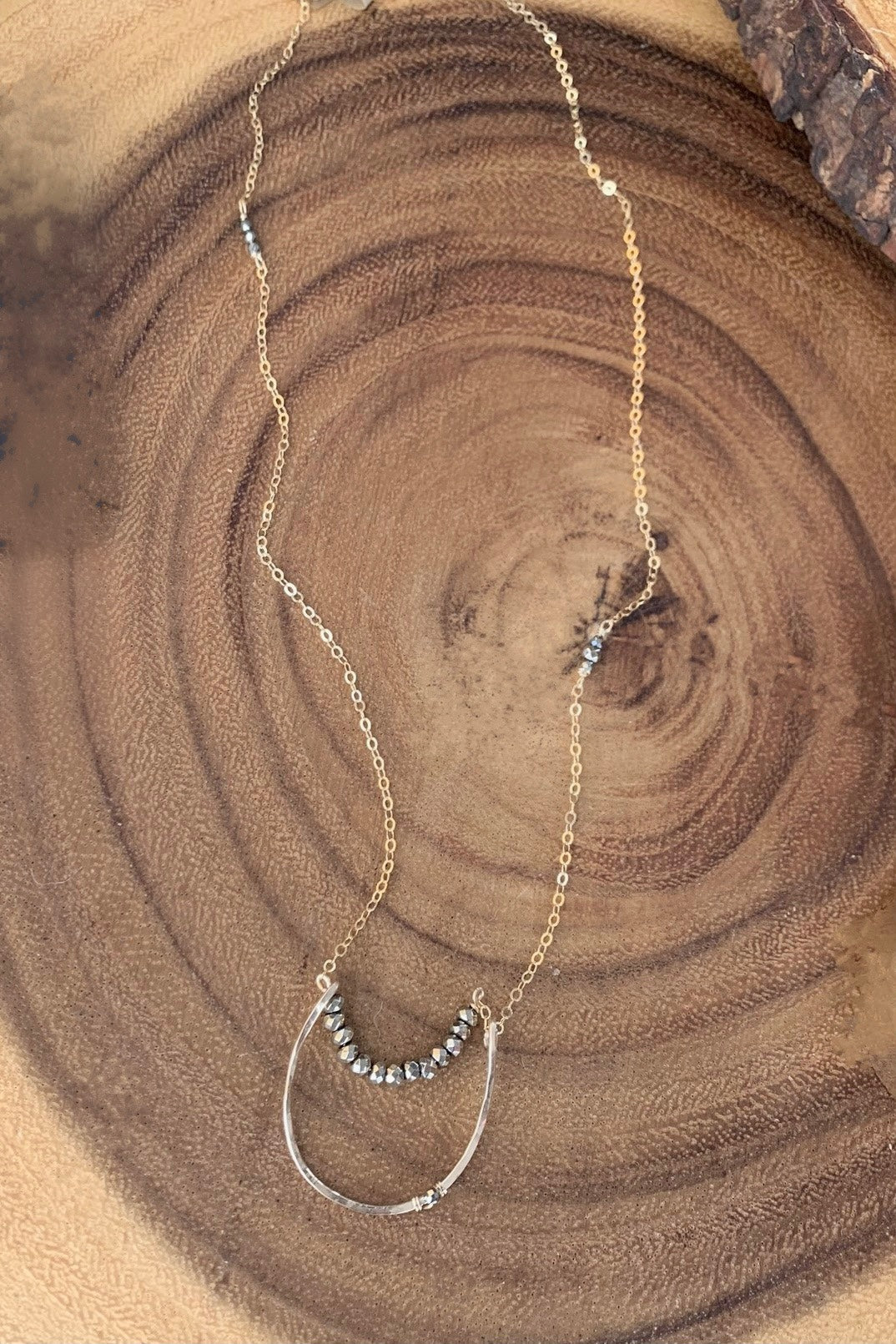 Floating Pyrite Crescent Necklace