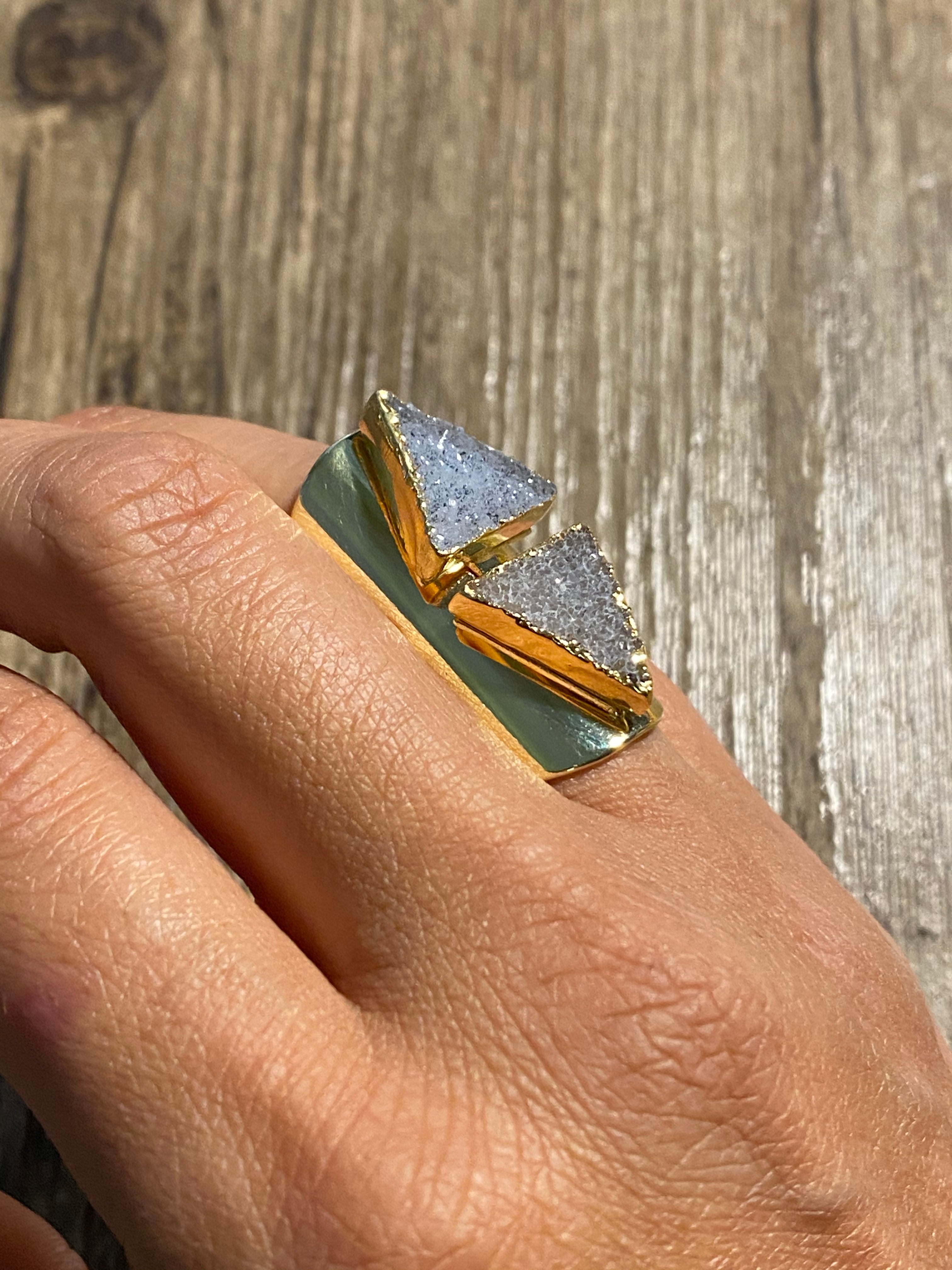 Double Delta Druzy Cuff Ring