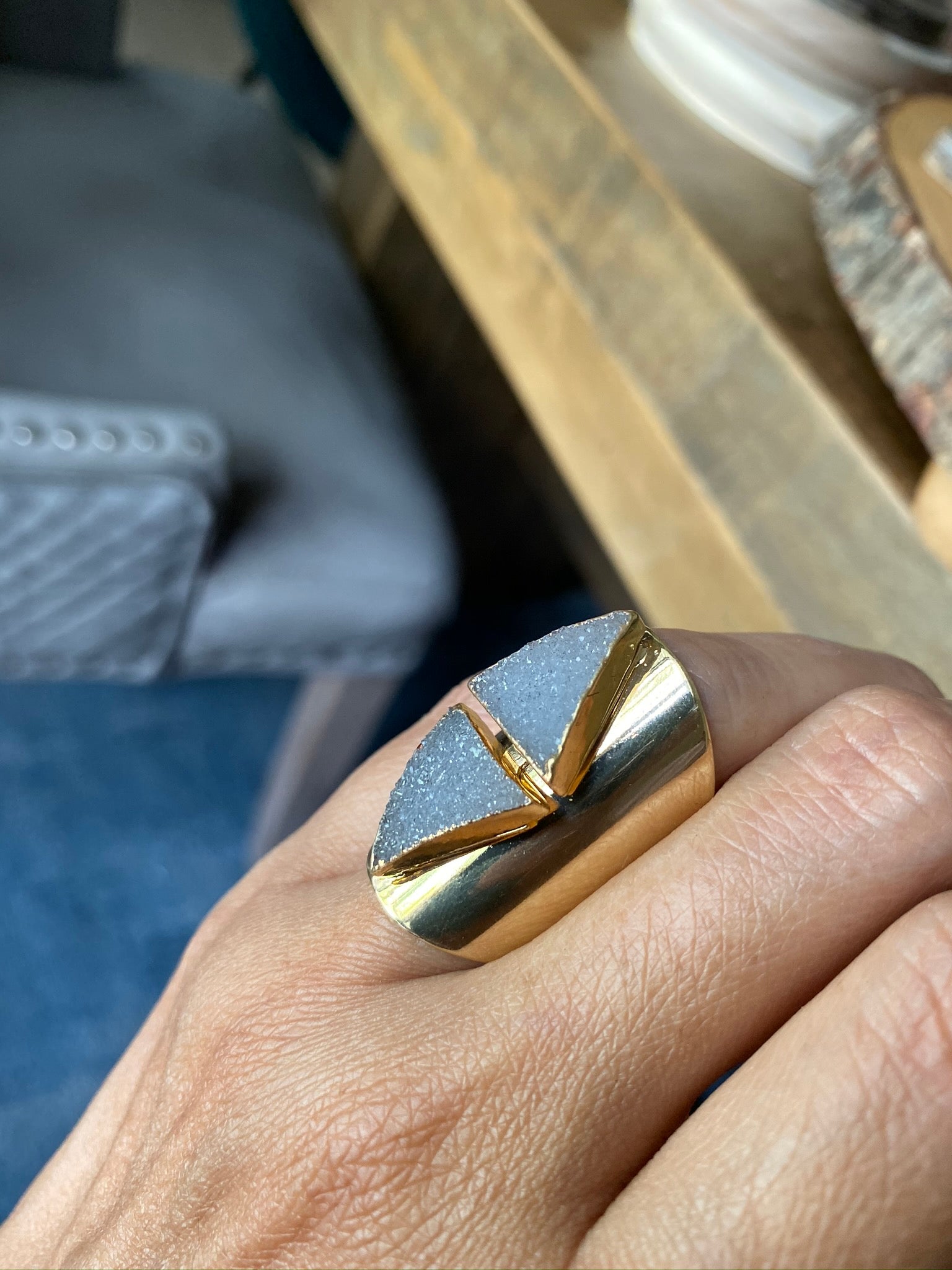 Double Delta Druzy Cuff Ring