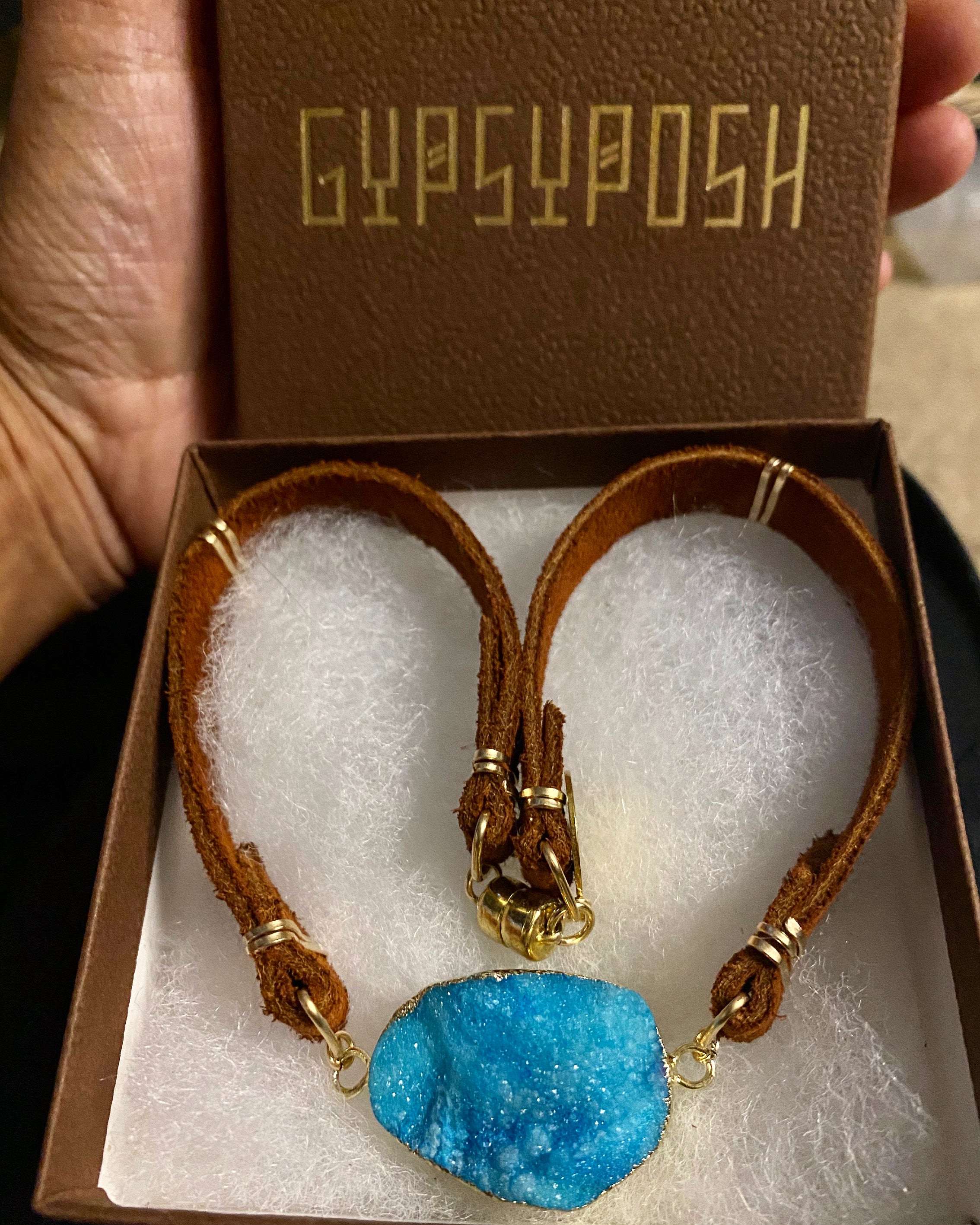 Druzy N' Leather Wrap Bracelet/Choker