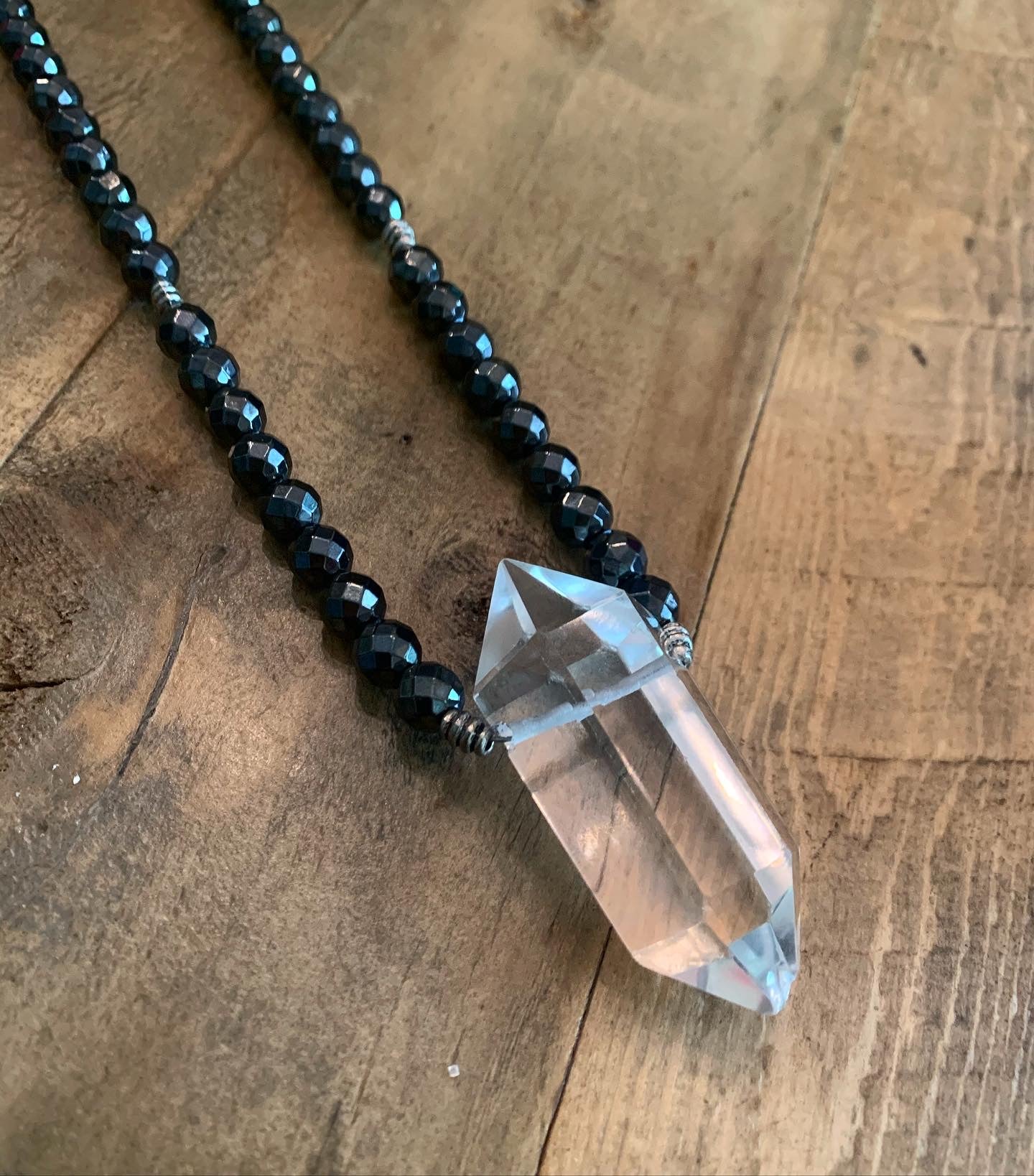 Double Spiked Quartz & Hematite NeckGarland