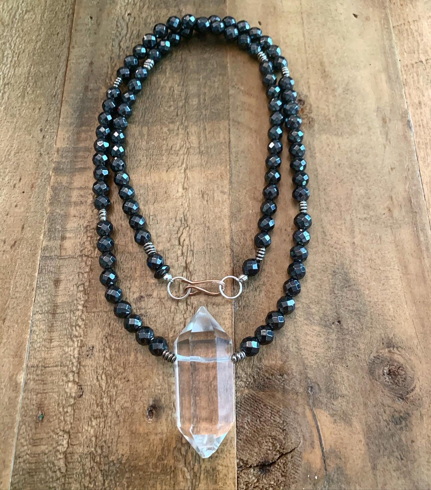 Double Spiked Quartz & Hematite NeckGarland