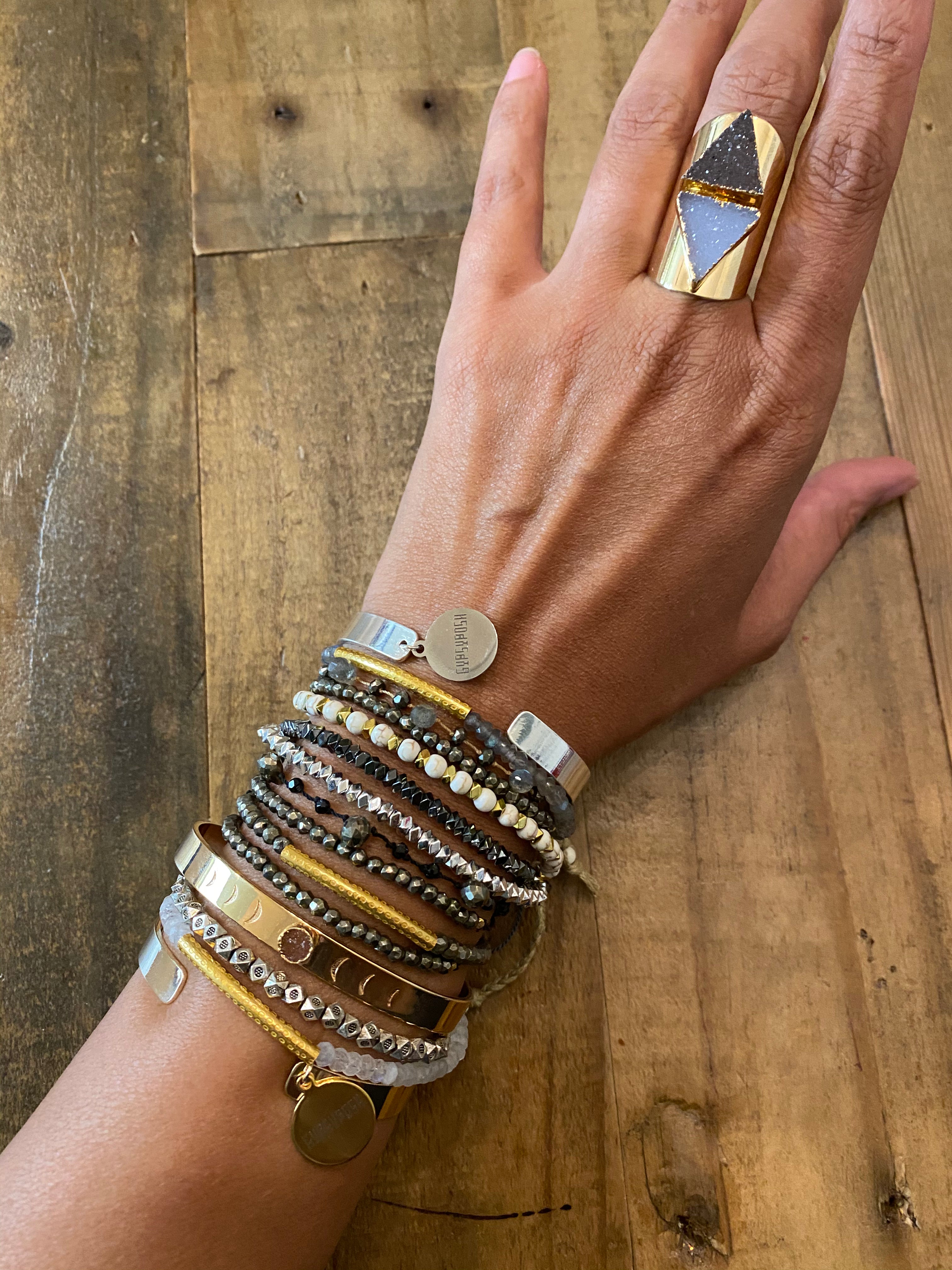 Double Delta Druzy Cuff Ring