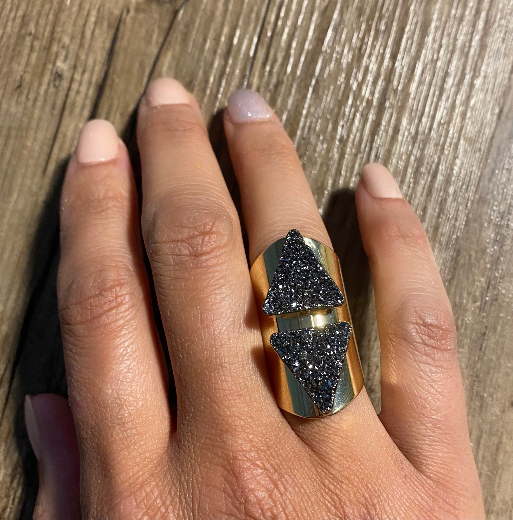 Double Delta Druzy Cuff Ring