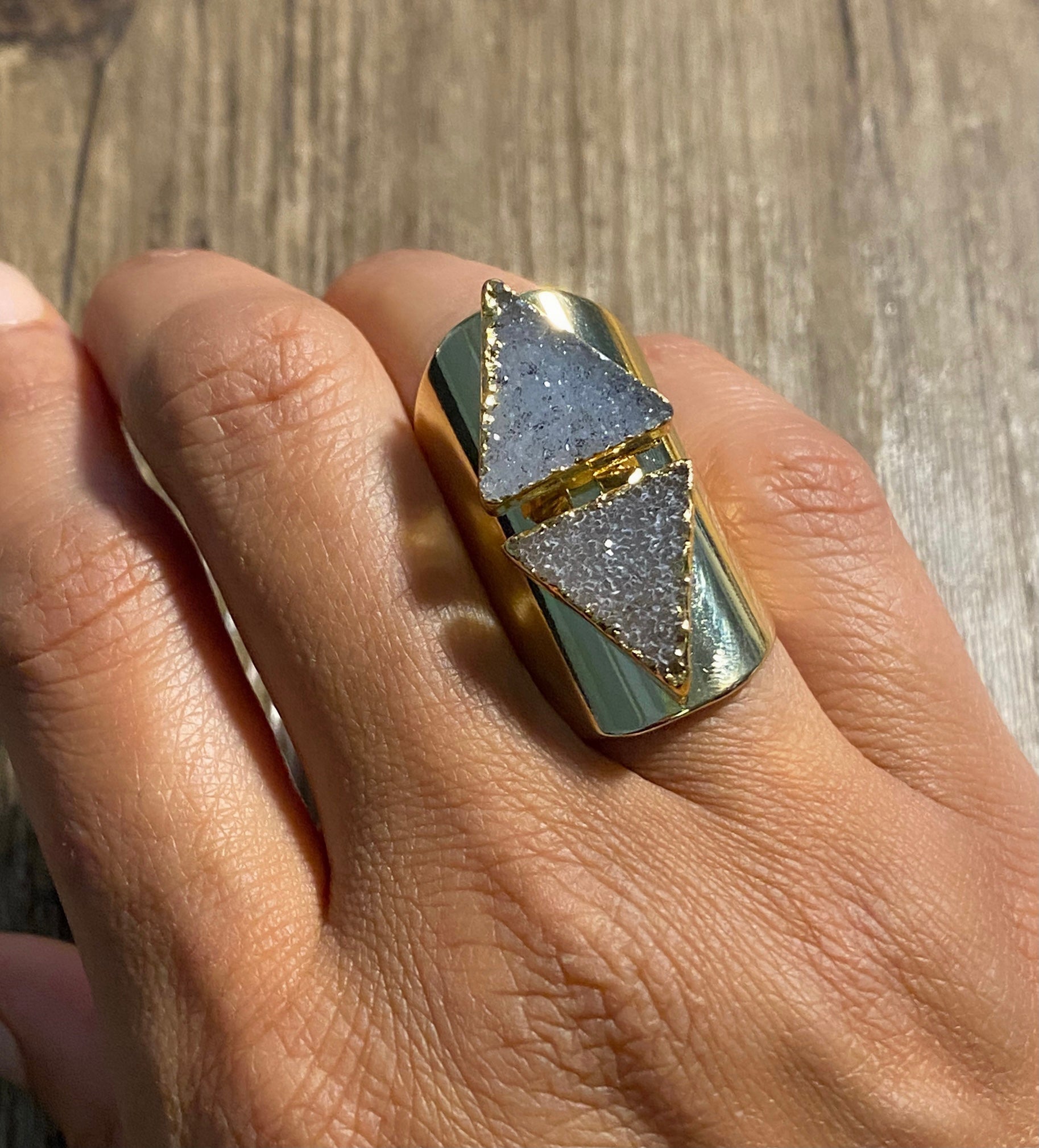 Double Delta Druzy Cuff Ring