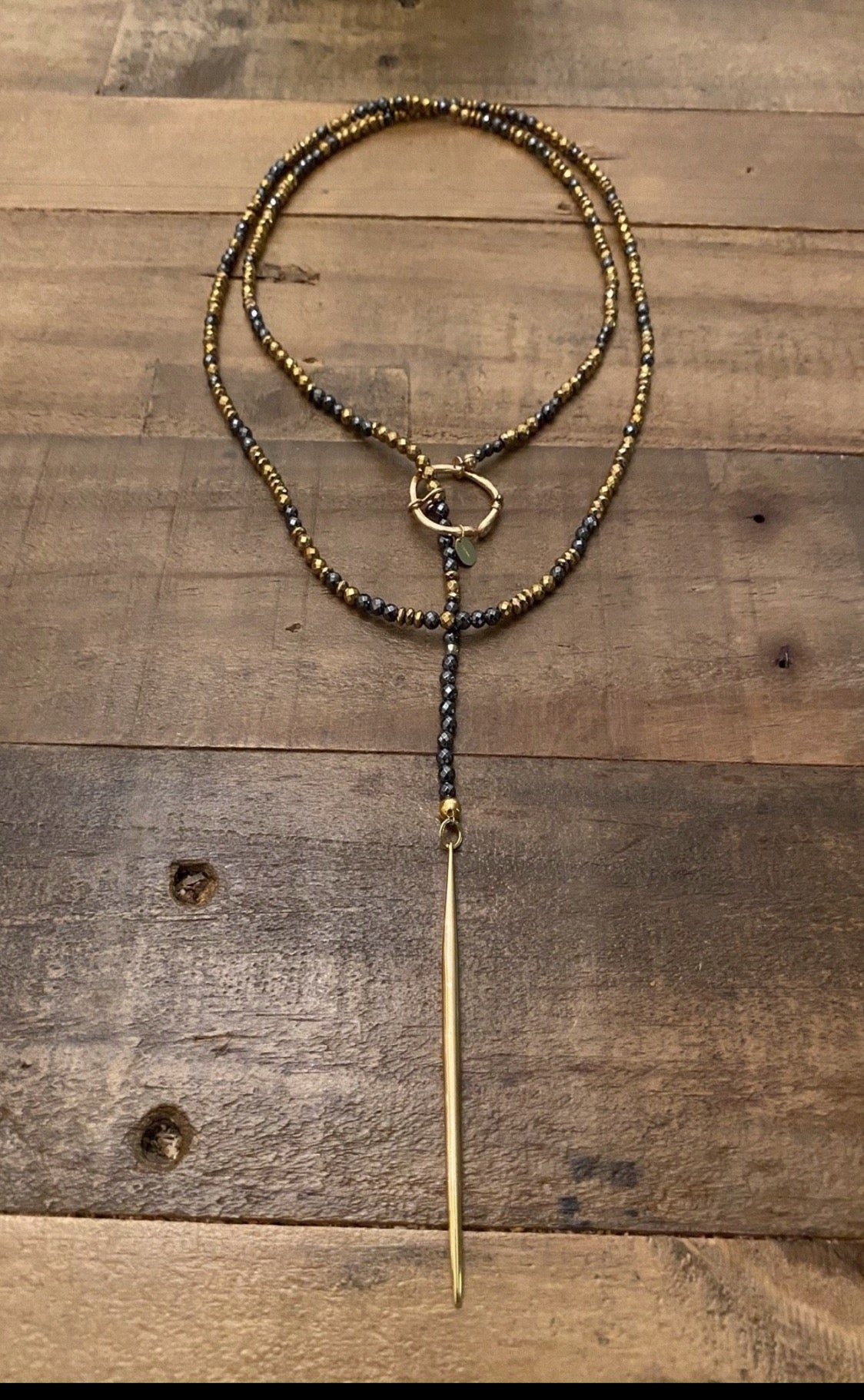 Lola Golden Spiked Hematite Lariat