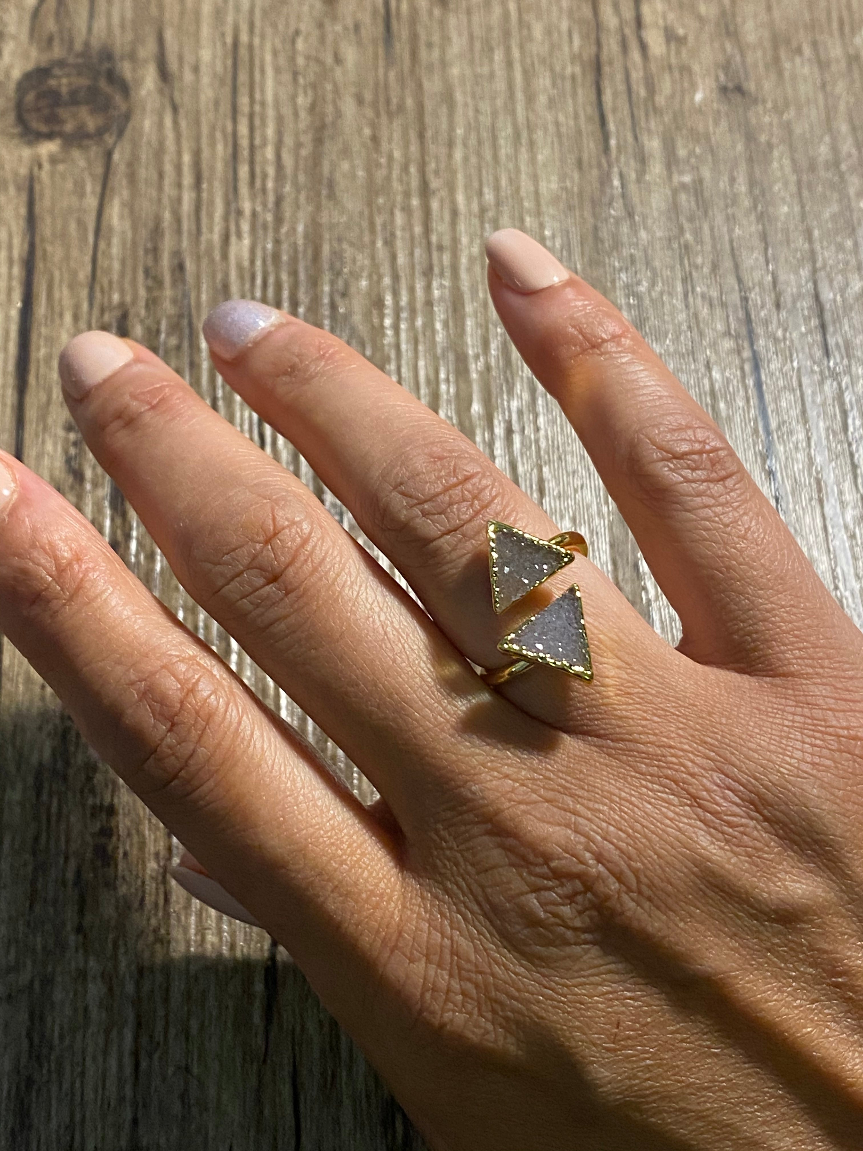 Double Delta Druzy Wrap Ring