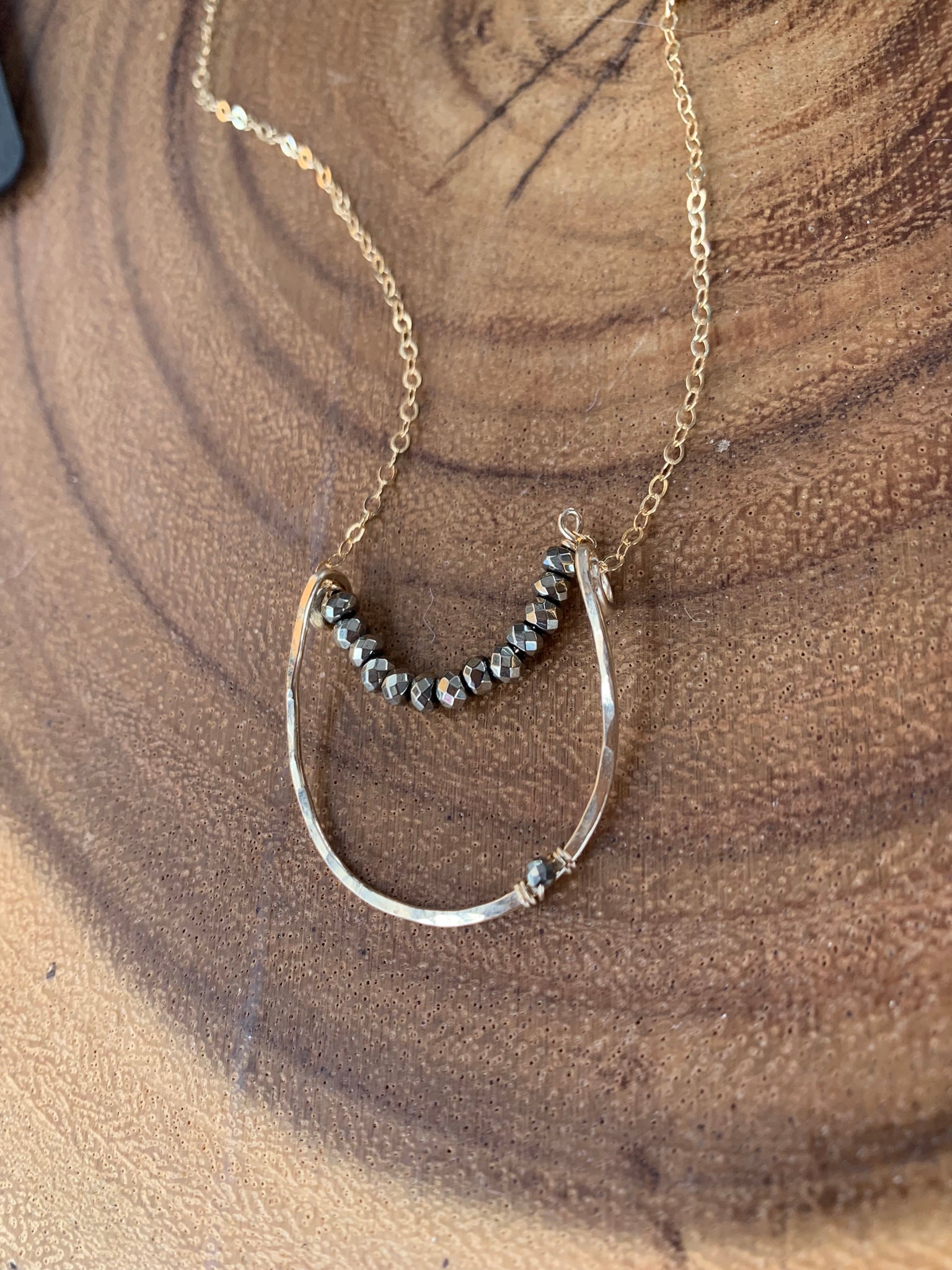 Floating Pyrite Crescent Necklace
