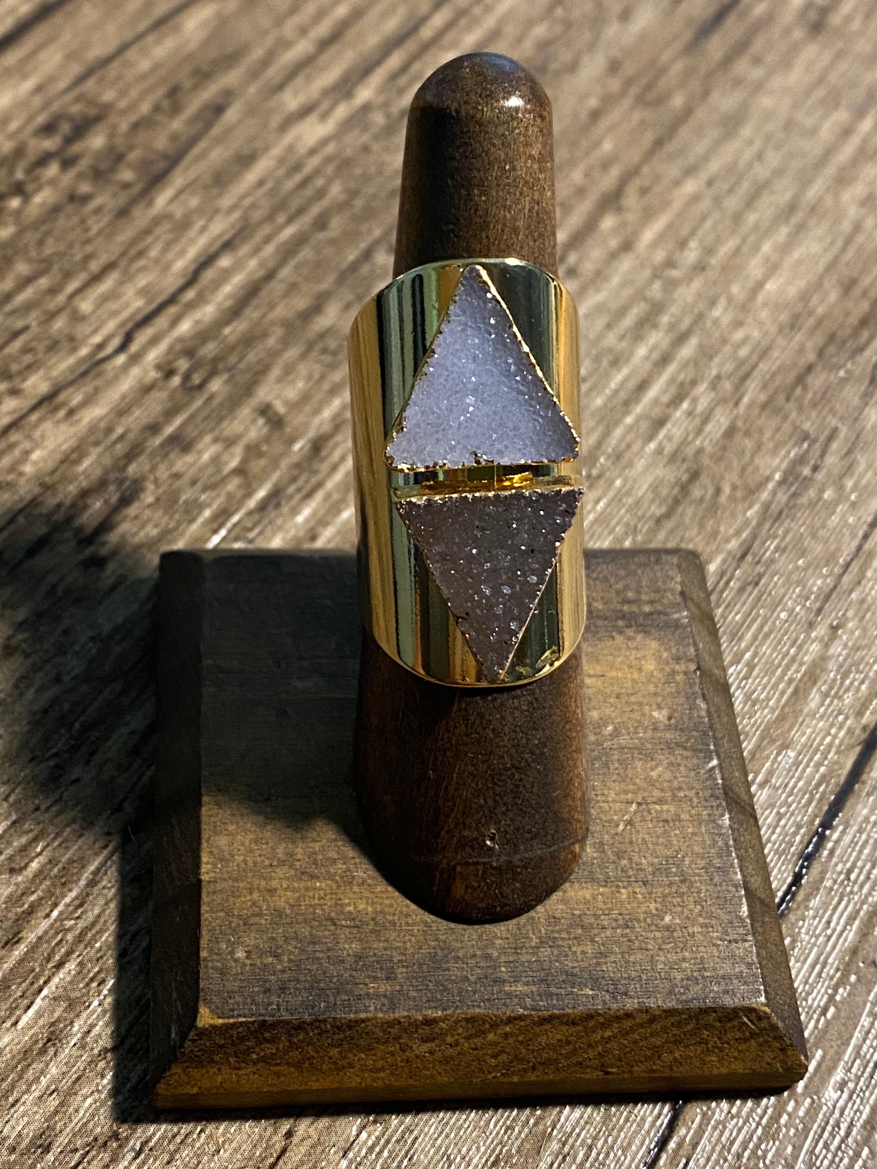 Double Delta Druzy Cuff Ring