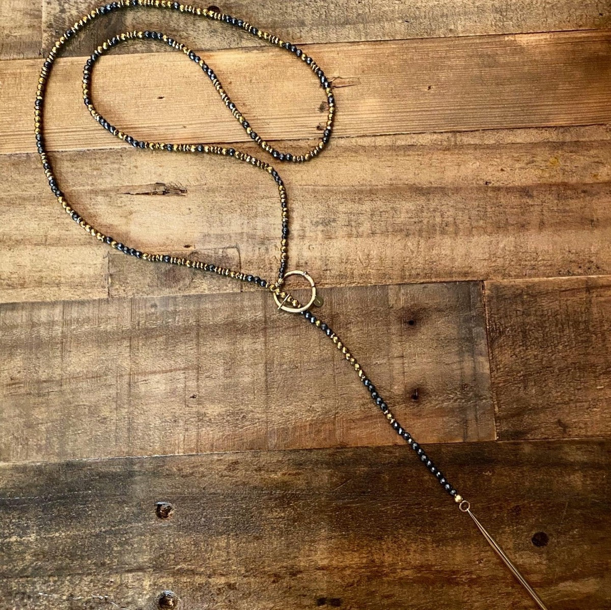 Lola Golden Spiked Hematite Lariat