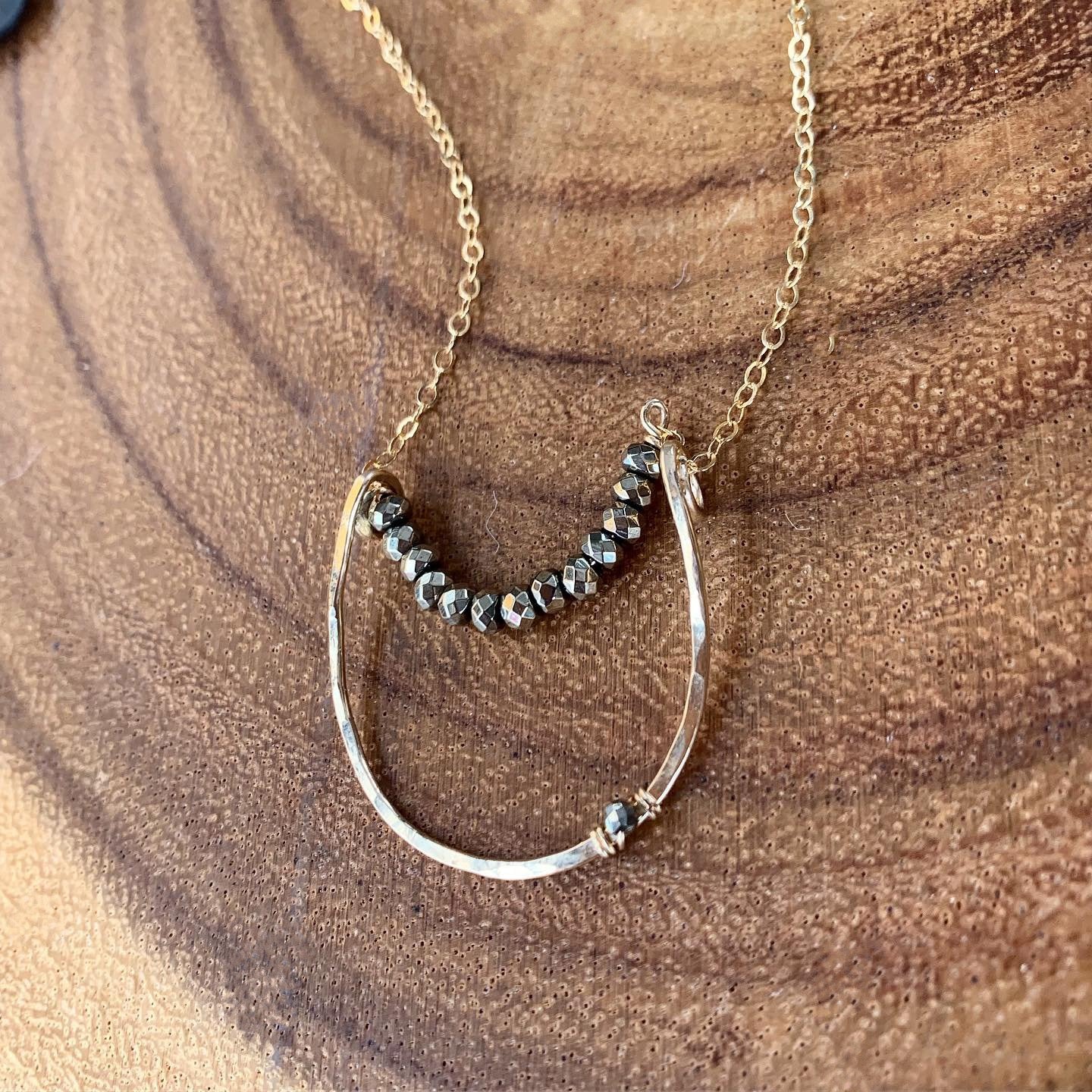 Floating Pyrite Crescent Necklace