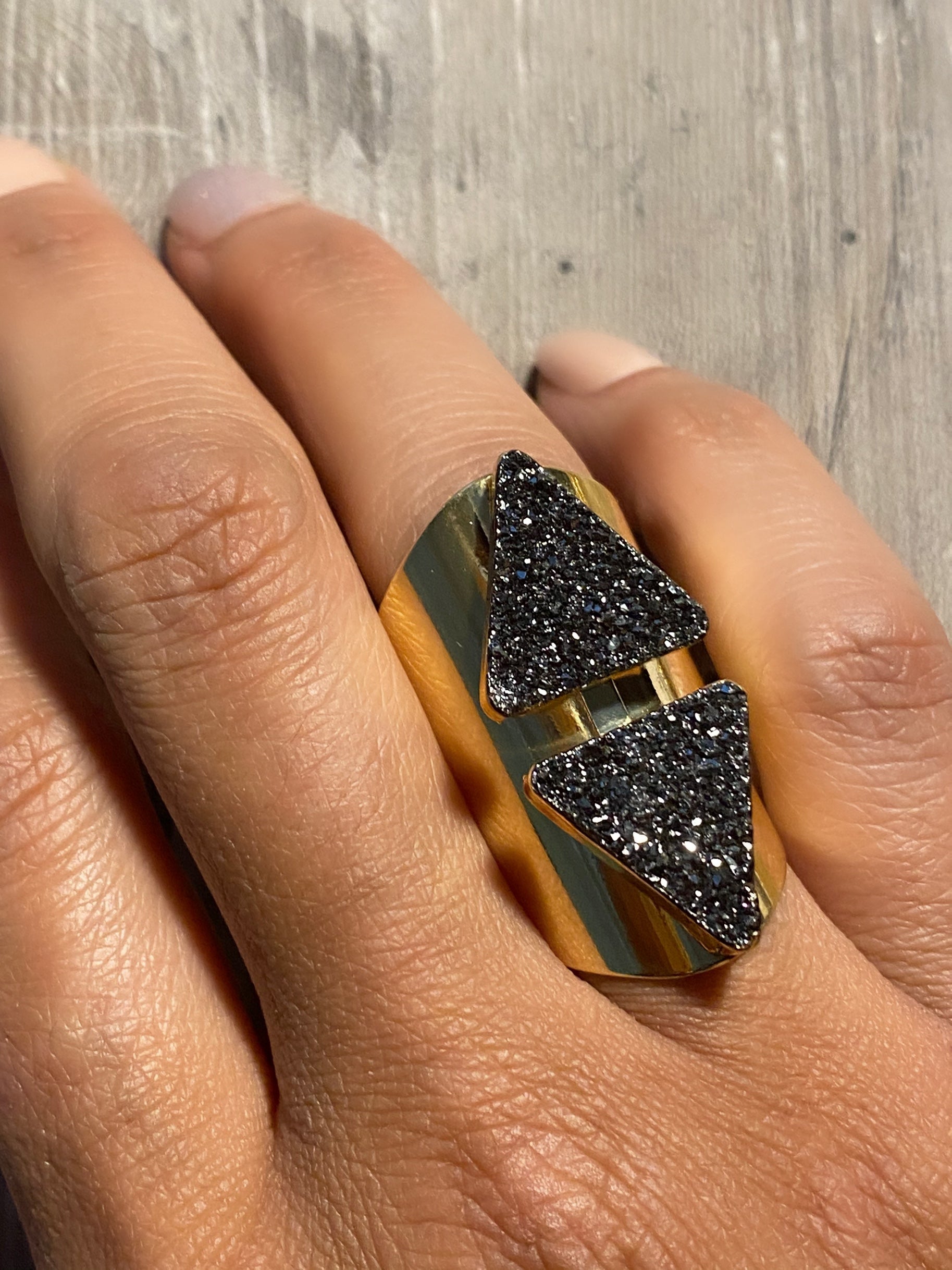 Double Delta Druzy Cuff Ring