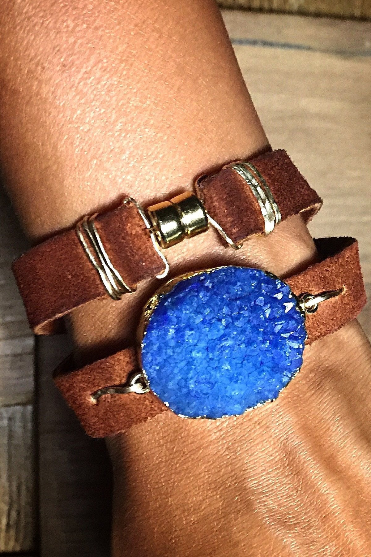 Druzy N' Leather Wrap Bracelet/Choker