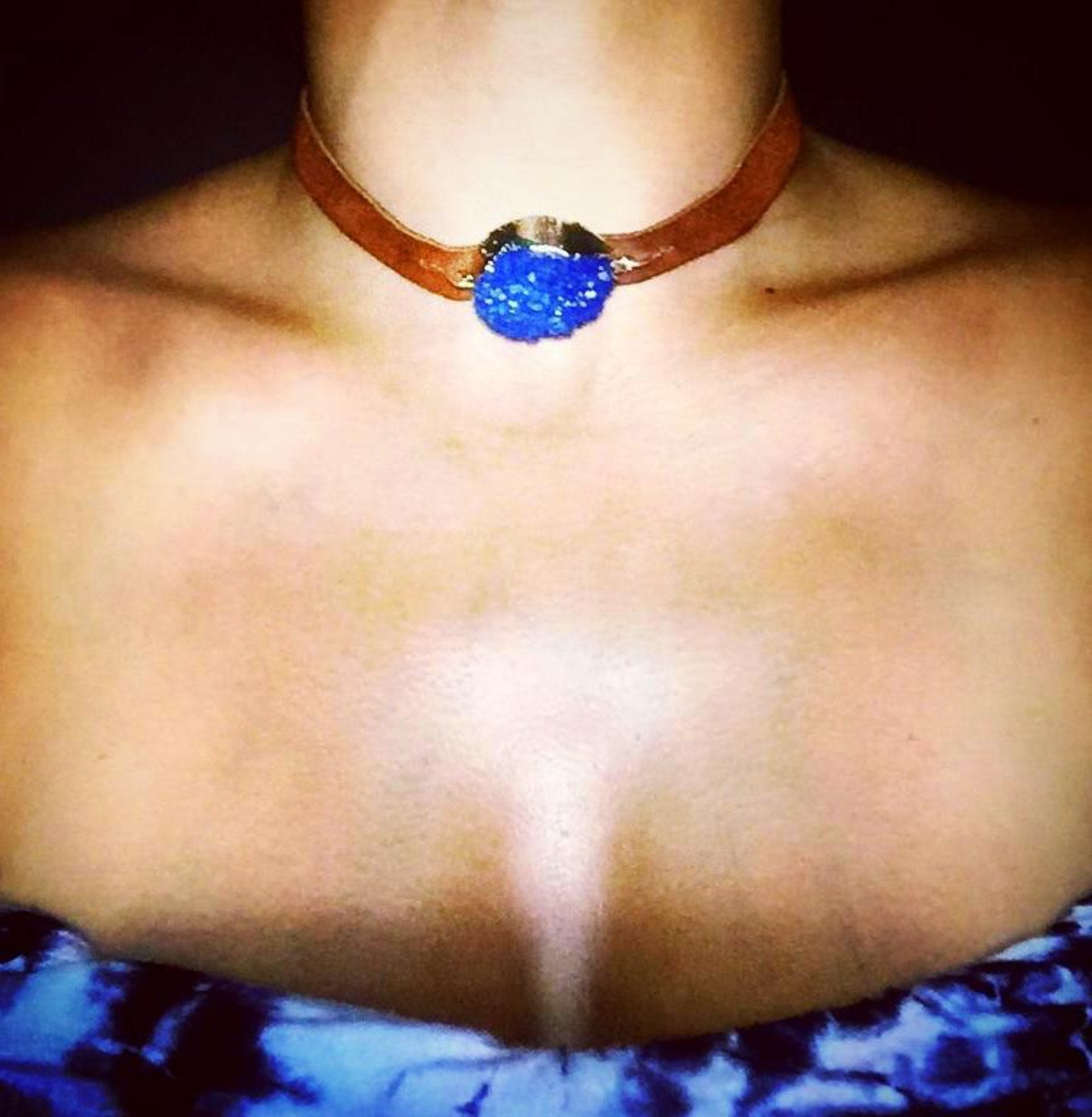 Druzy N' Leather Wrap Bracelet/Choker