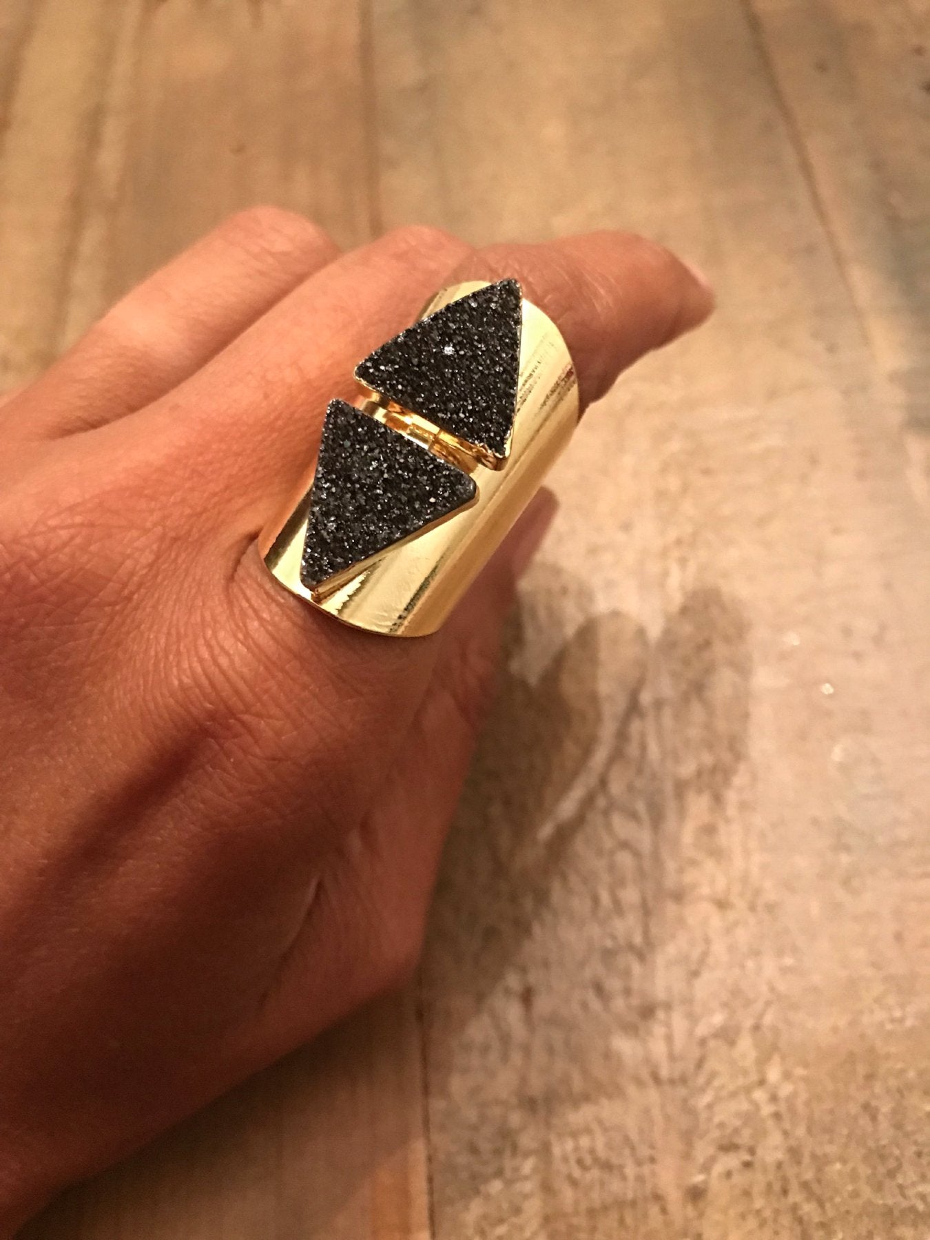 Double Delta Druzy Cuff Ring