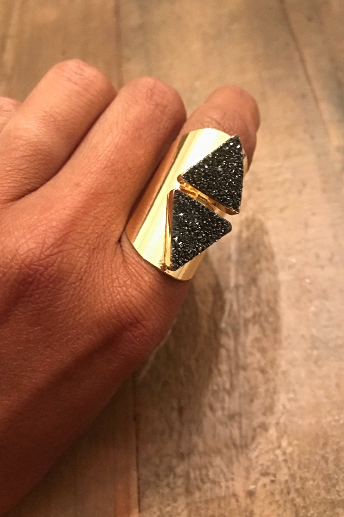 Double Delta Druzy Cuff Ring