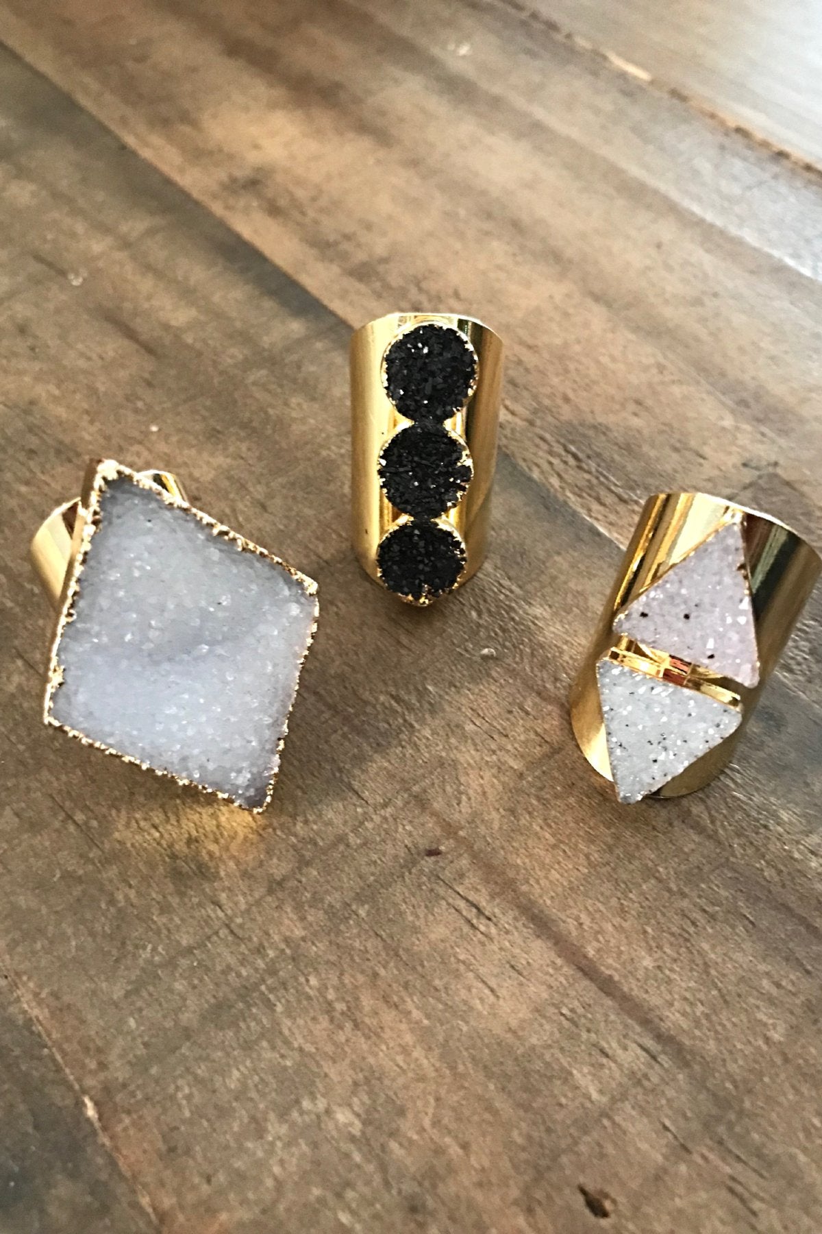 Double Delta Druzy Cuff Ring