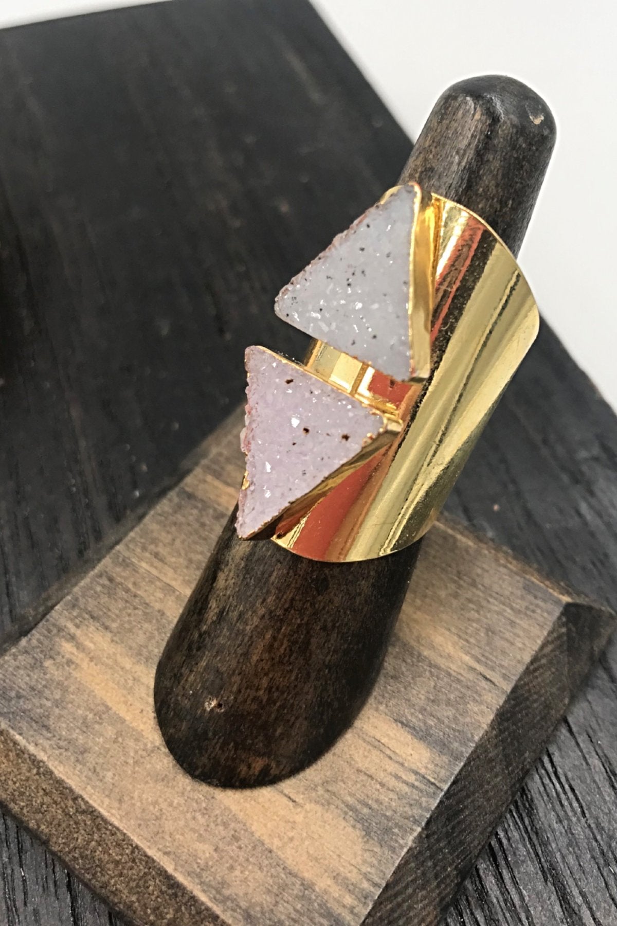 Double Delta Druzy Cuff Ring
