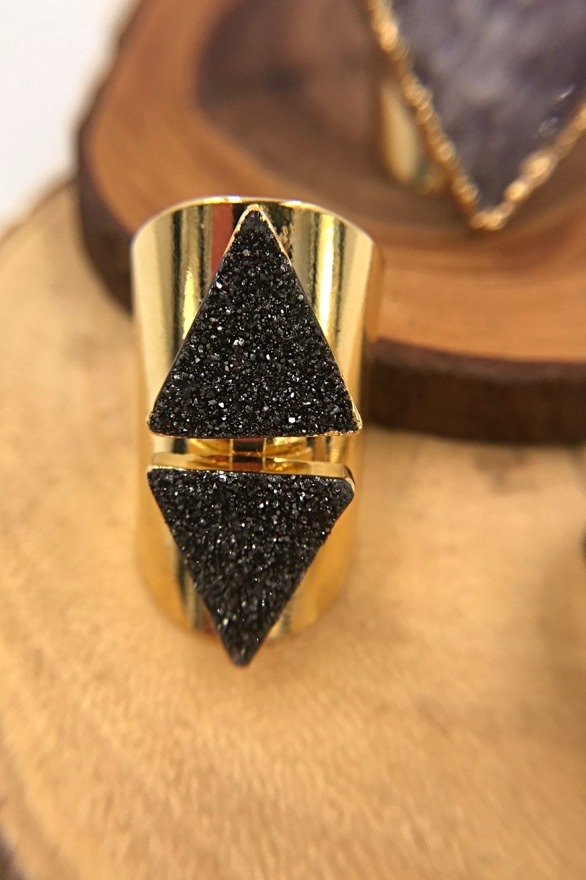 Double Delta Druzy Cuff Ring