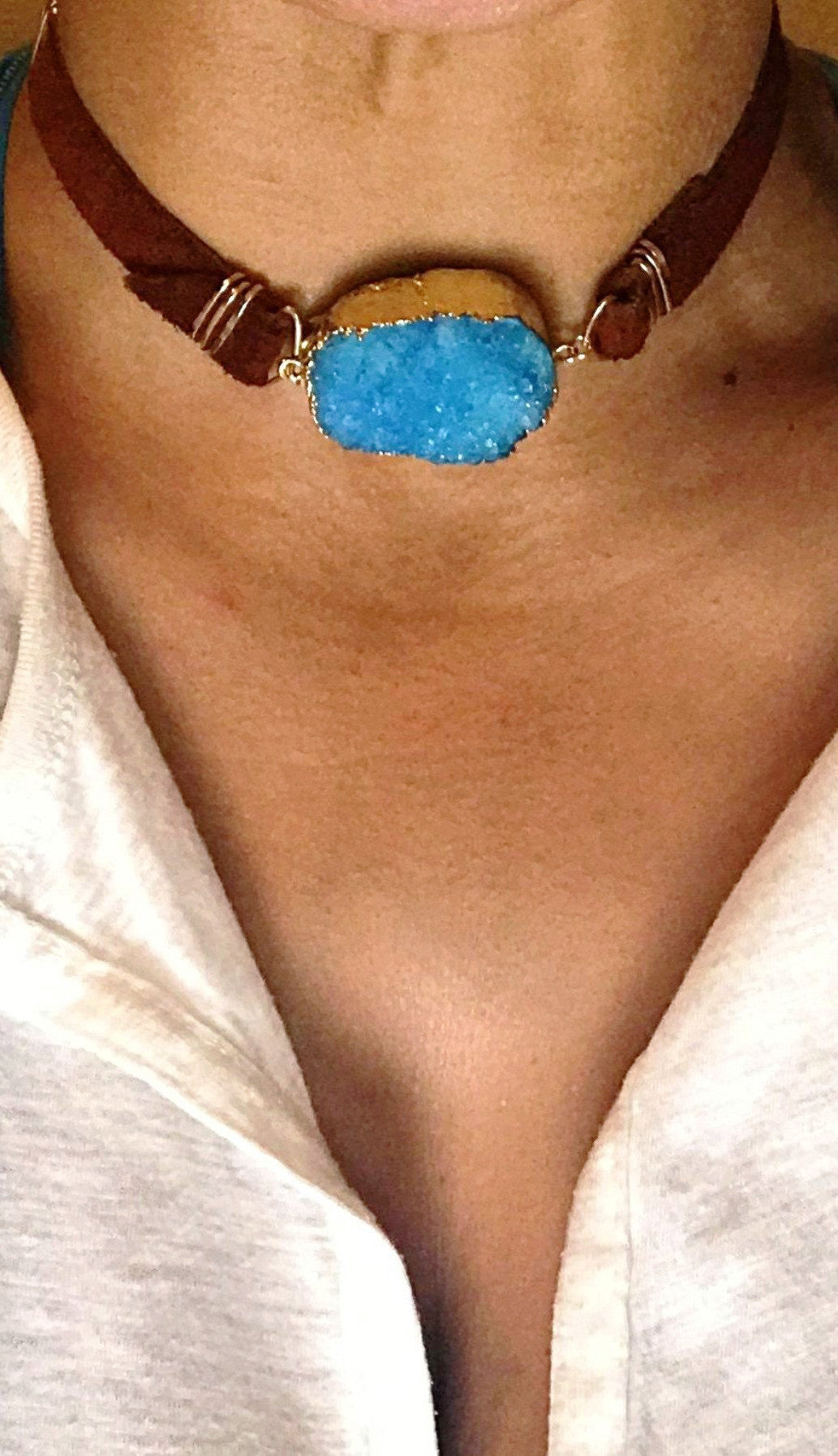 Druzy N' Leather Wrap Bracelet/Choker